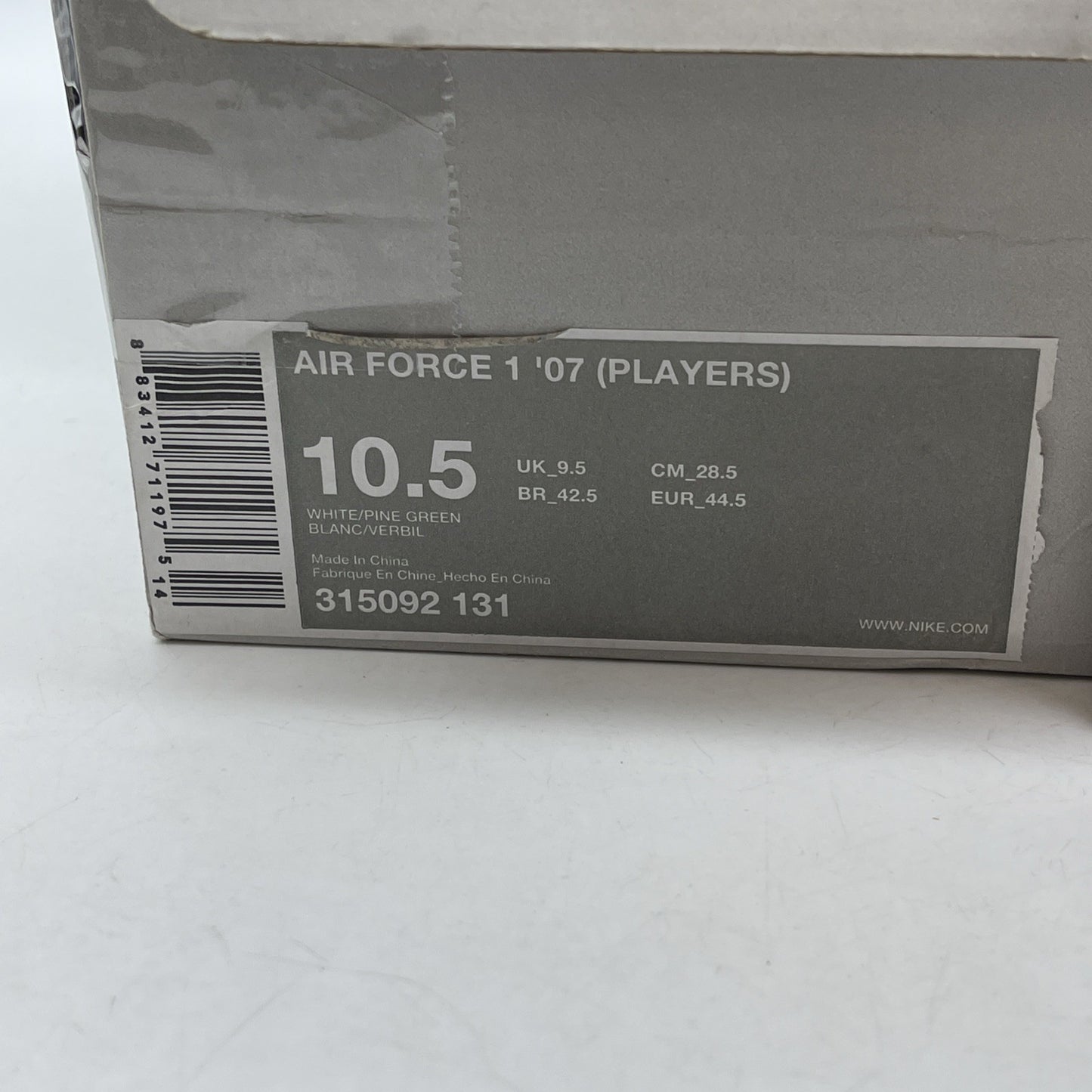 Size 10.5 - Nike Air Force 1'07 Players Green White Leather (315092-131)