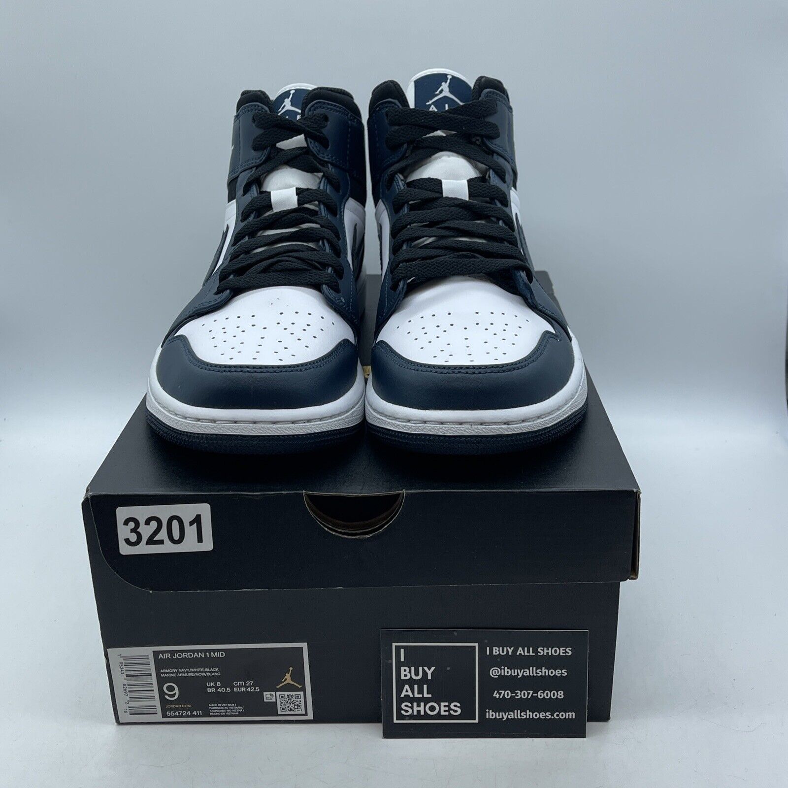 Size 9 - Air Jordan 1 Mid Armory Navy Blue Black White Suede (554724-411)