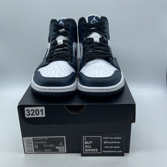 Size 9 - Air Jordan 1 Mid Armory Navy Blue Black White Suede (554724-411)