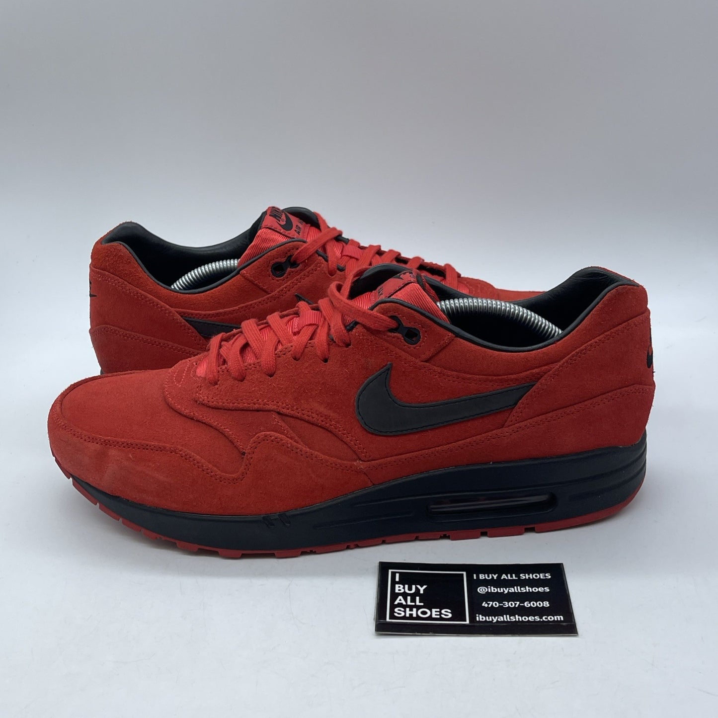 Size 13 - Nike Air Max 1 Prm Pimento Red White Suede Leather (512033-610)