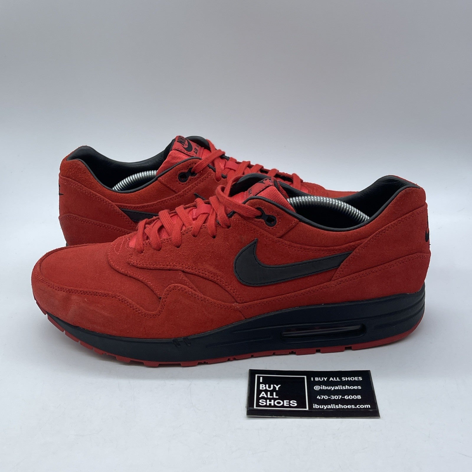 Size 13 - Nike Air Max 1 Prm Pimento Red White Suede Leather (512033-610)