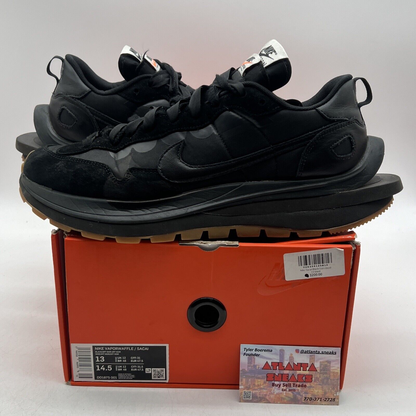 Size 13 - Nike VaporWaffle x Sacai Black Suede Gum (DD1875-001)