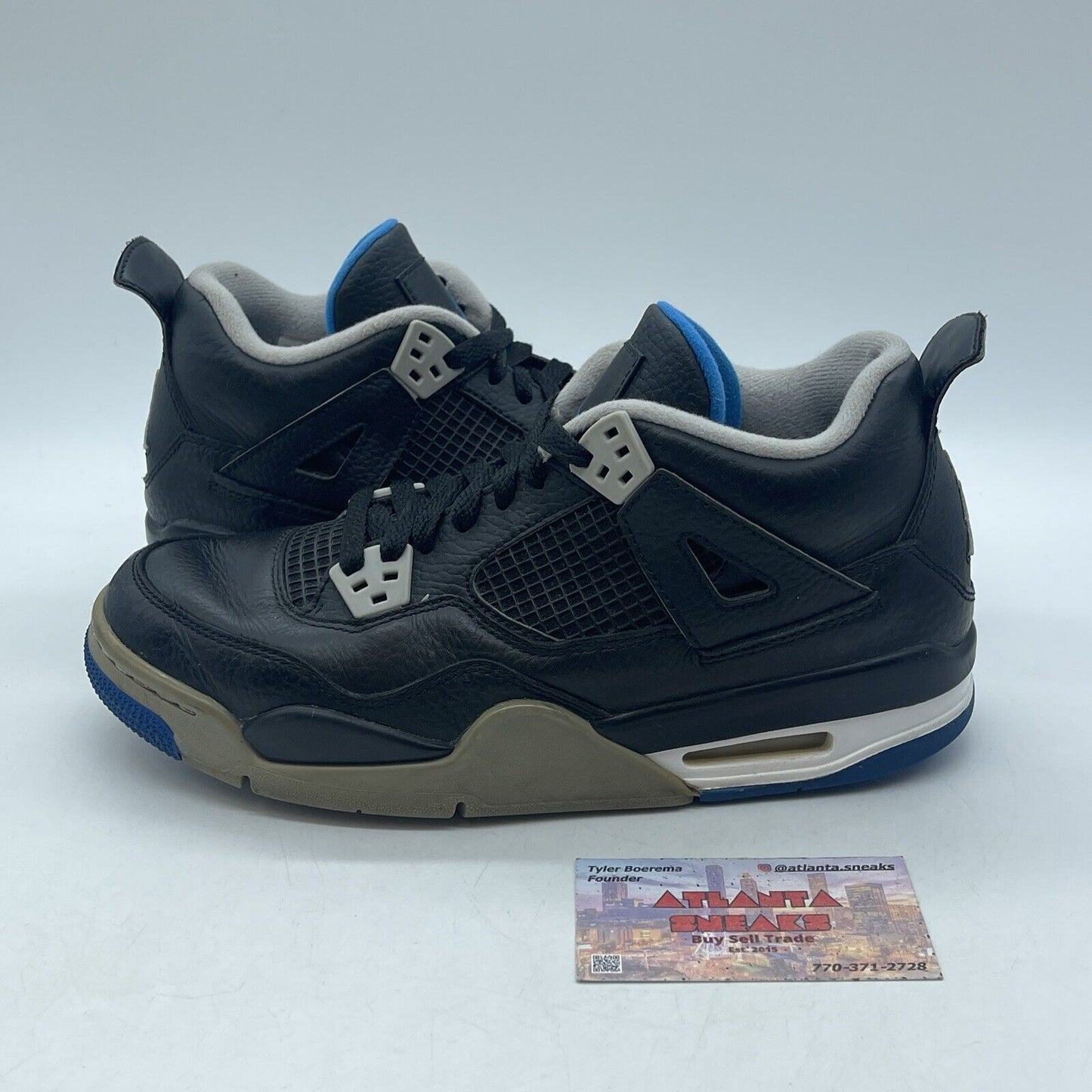 Size 7Y - Air Jordan 4 Retro Motorsports Black Leather White Grey (408452-006)