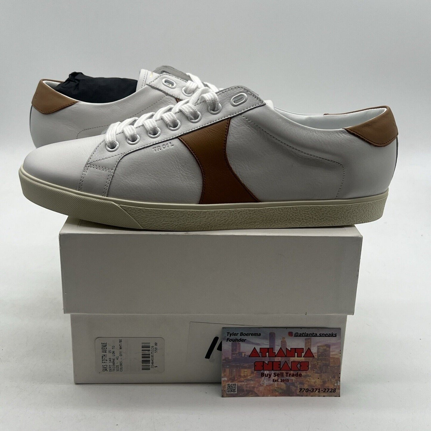 Size 8.5 / 41 - Celine Triomphe Lace-Up Leather Sneaker White/Beige