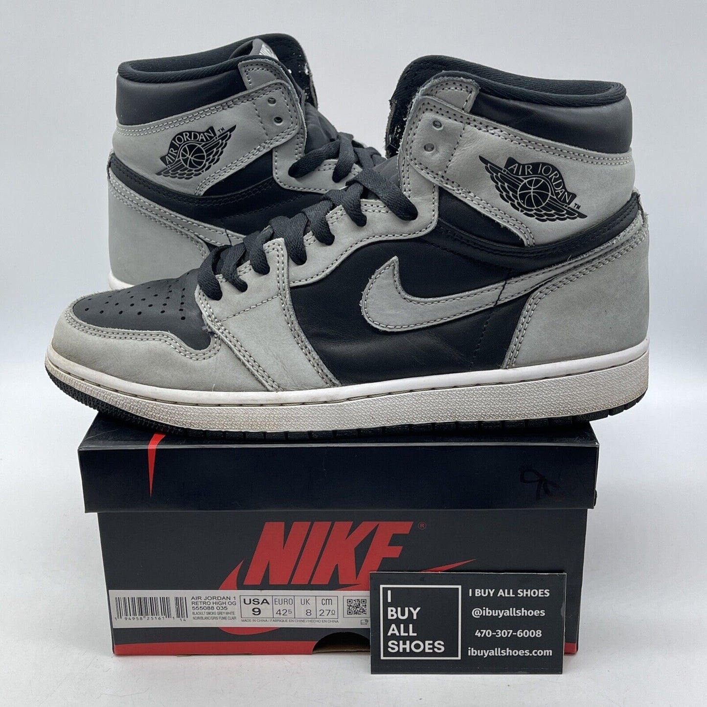 Size 9 - Jordan 1 Retro OG High Shadow 2.0 Grey Black Suede Leather (555088-035)