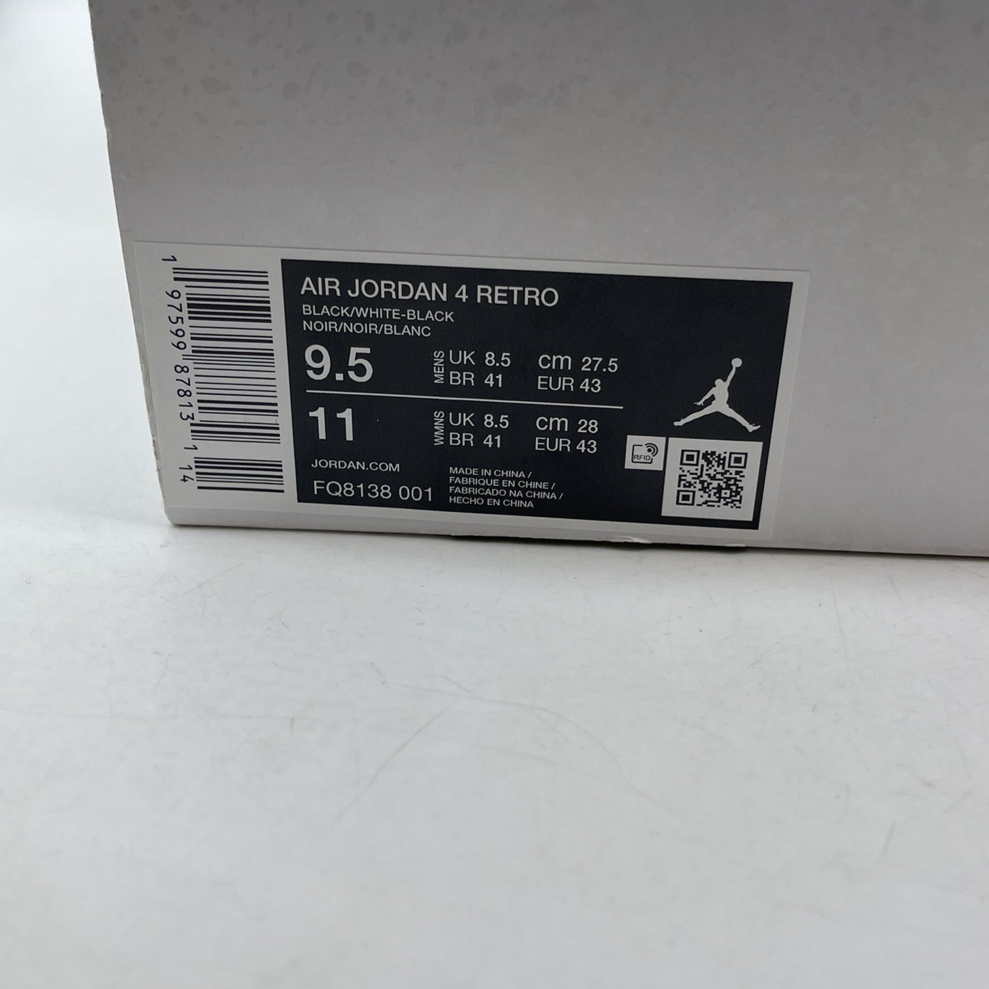 Size 9.5 - Air Jordan 4 Retro White Thunder Black Suede (FQ8138-001)