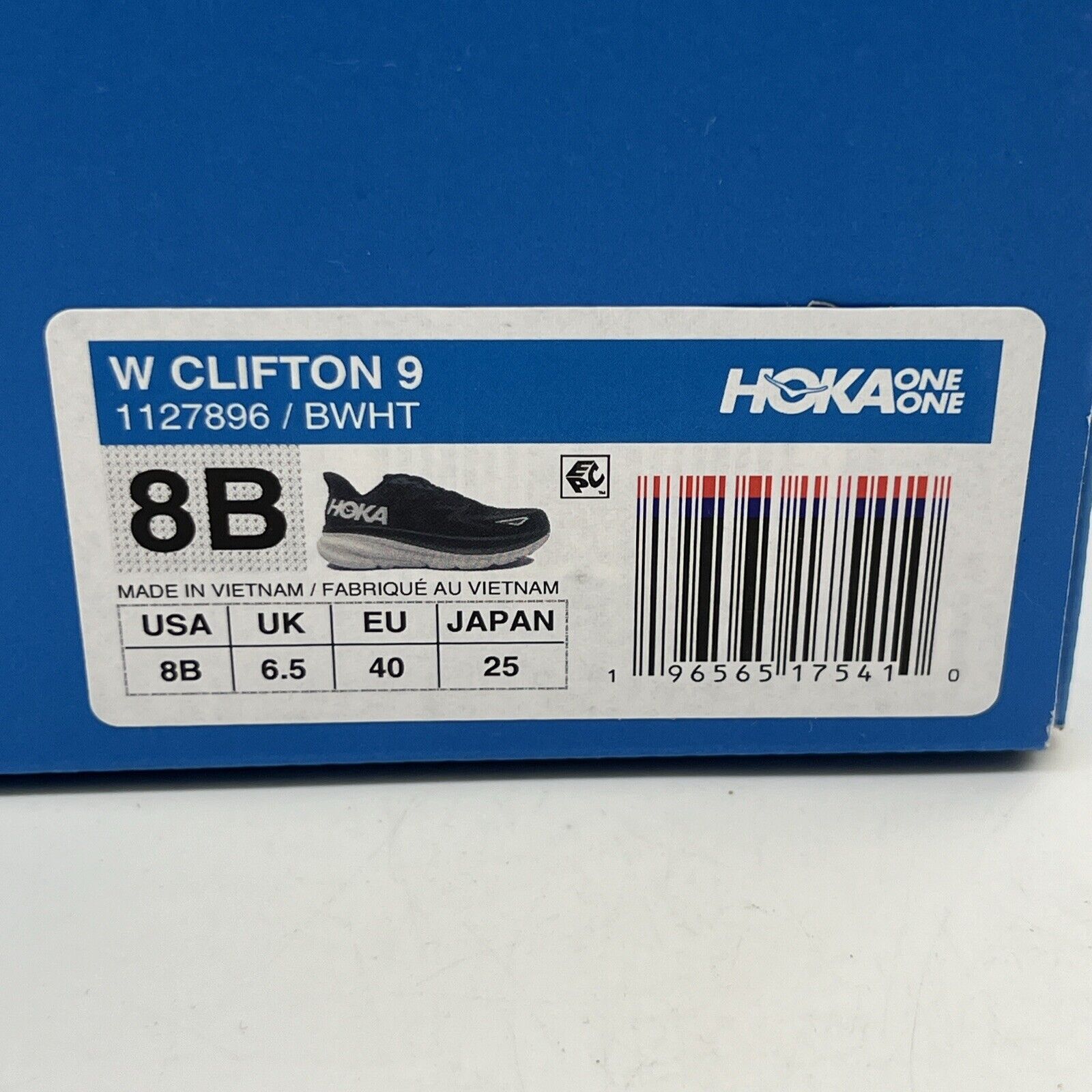 Size 8.5 - Hoka One One Clifton 9 Black White W Brand New Og All DS Sneakers