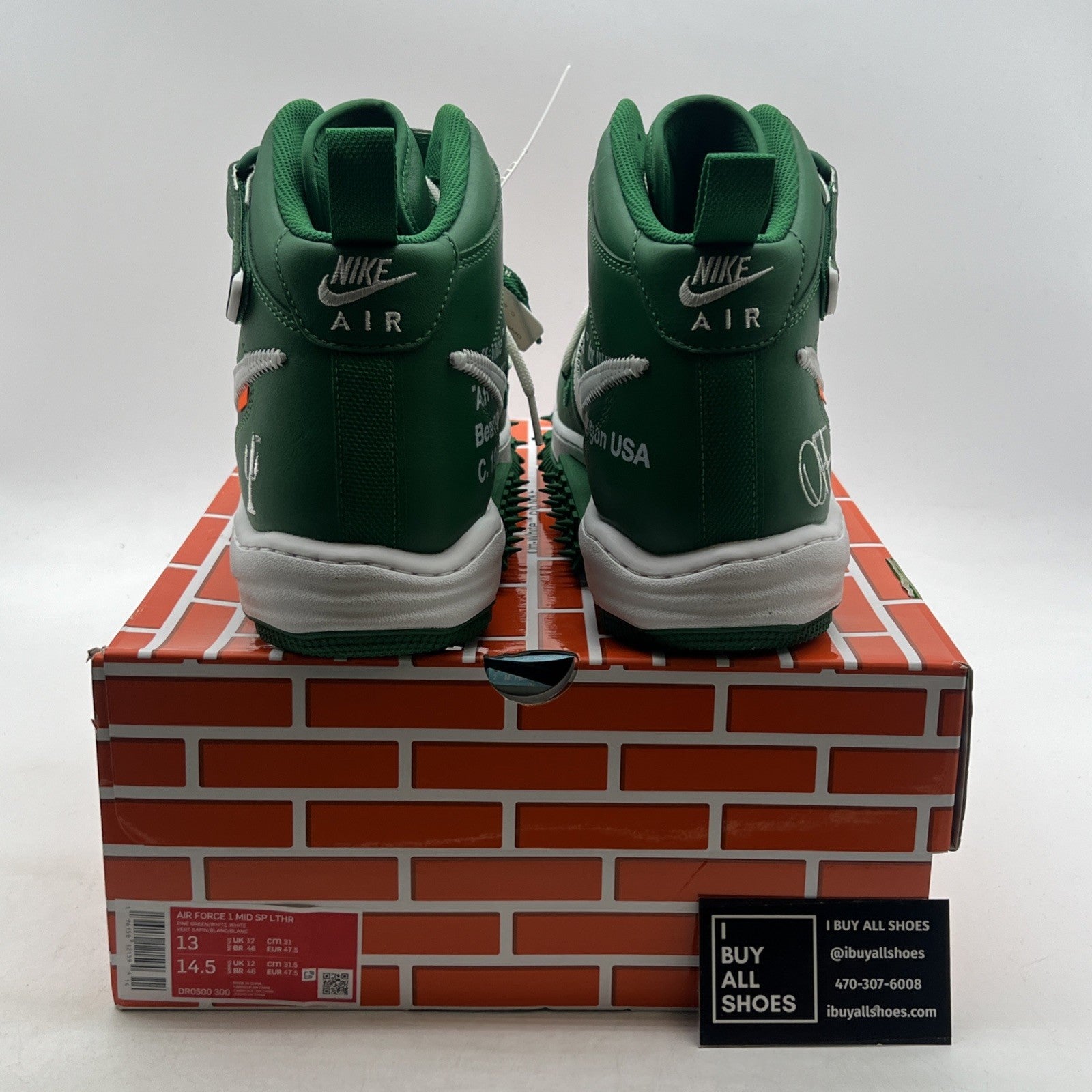 Size 13 - Nike Off-White x Air Force 1 SP Leather Mid Pine Green (DR0500-300)