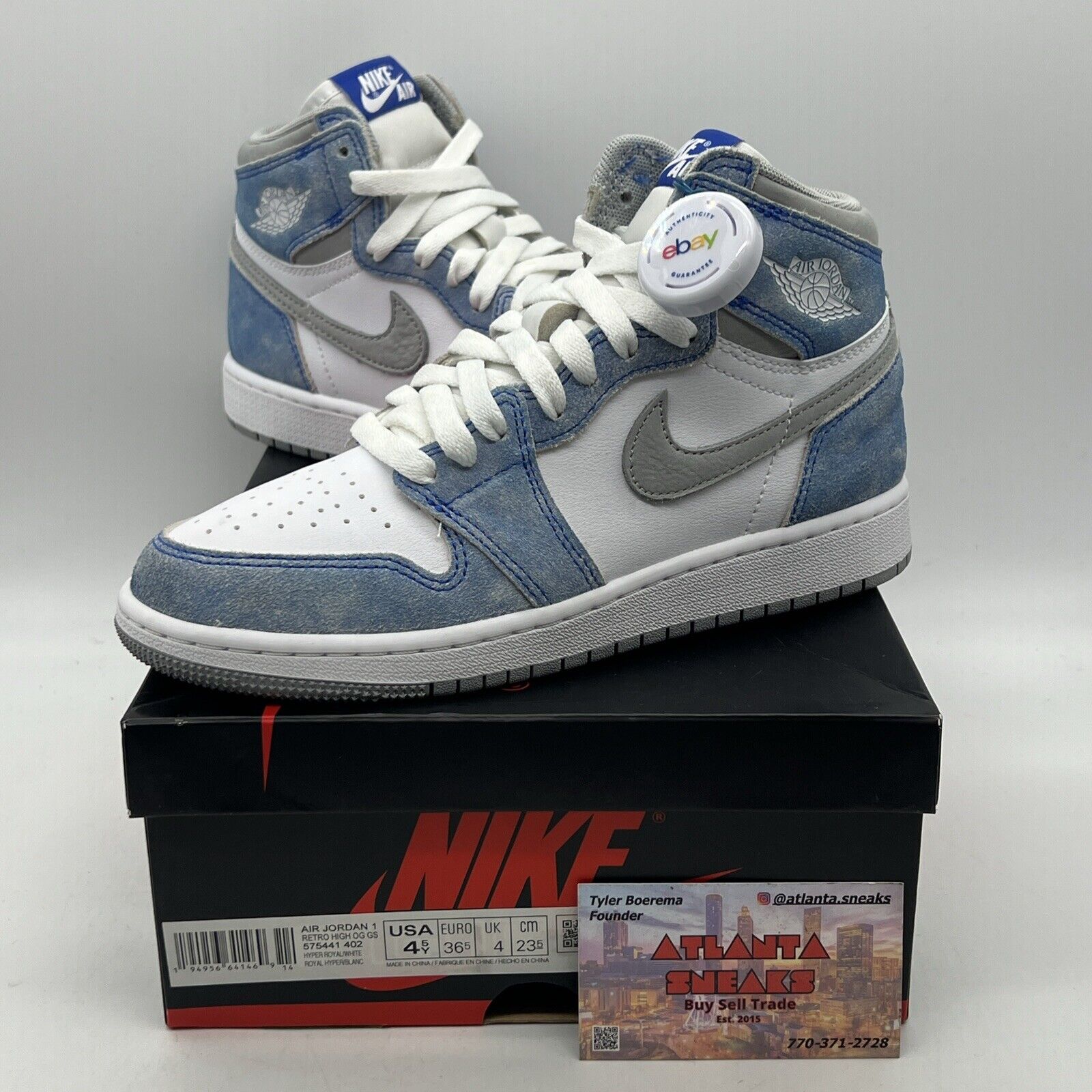 Size 4.5 - Jordan 1 Retro OG High Hyper Royal White Grey Blue Suede (575441-402)