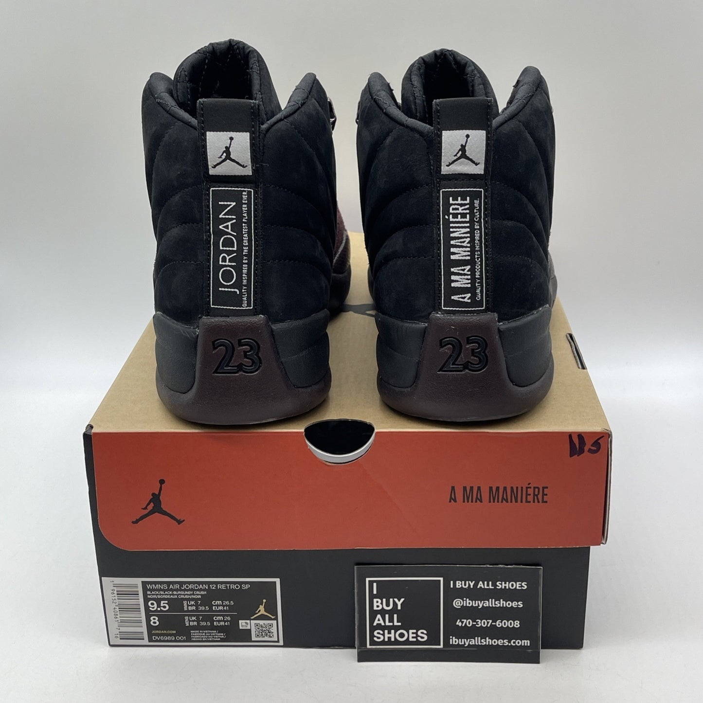 Size 9.5W - Jordan 12 Retro SP x A Ma Maniere Mid Black Suede (DV6989-001)