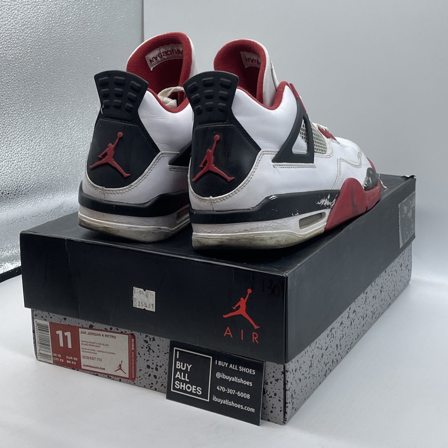 Size 11 - Jordan 4 Retro Fire Red 2012 White Black Leather (308497-110)