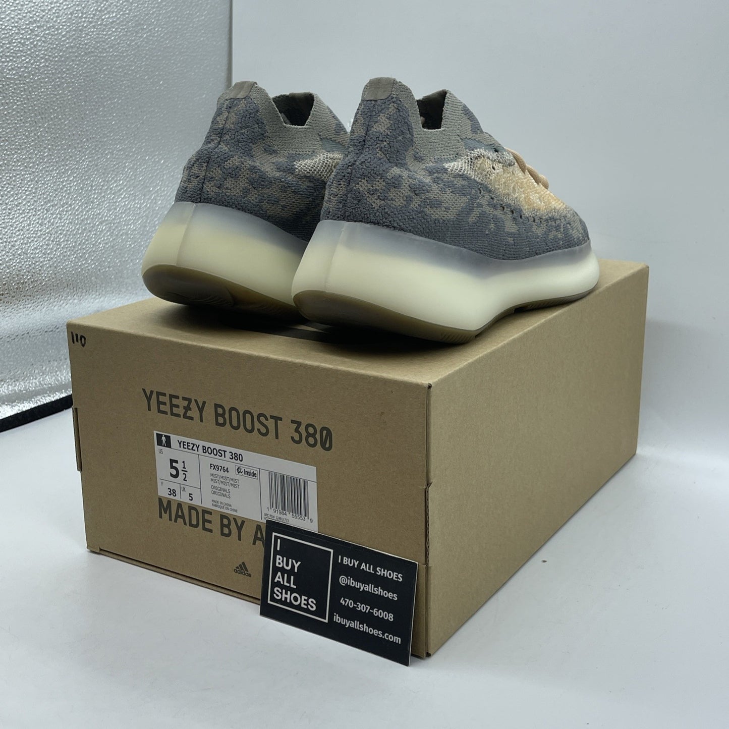 Size 5.5 - adidas Yeezy Boost 380 Mist Non-Reflective Grey Suede (FX9764)
