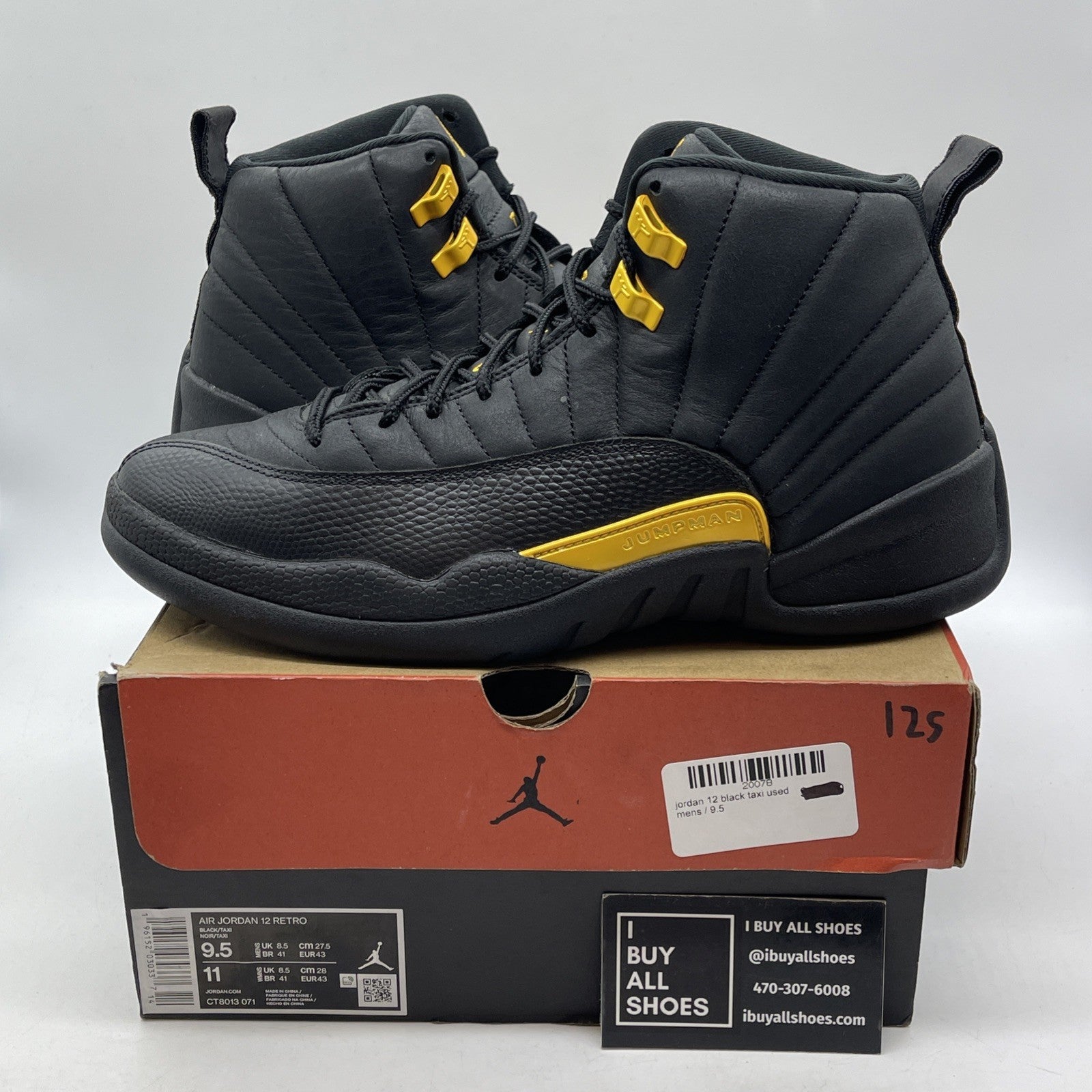 Size 9.5 - Jordan 12 Retro Mid Black Taxi Yellow Leather (CT8013-071)
