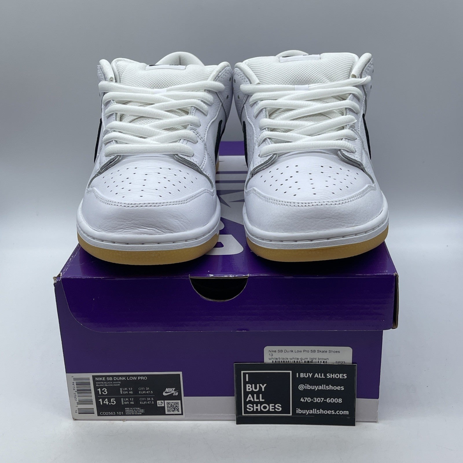 Size 13 - Nike SB Dunk Low White Gum Black Leather (CD2563-101)