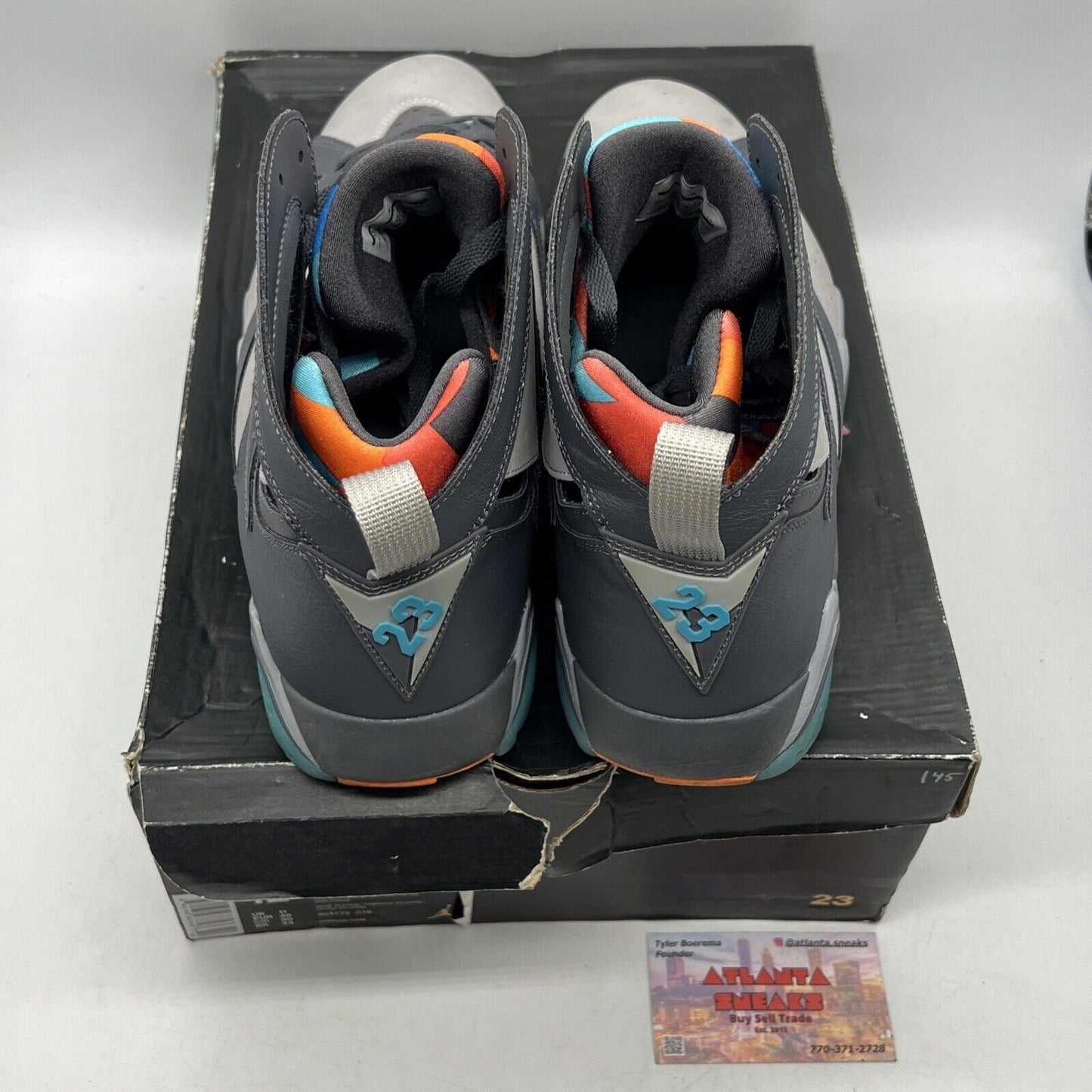 Size 12 - Air Jordan 7 Retro Barcelona Days Grey Blue Orange Suede (304775-016)