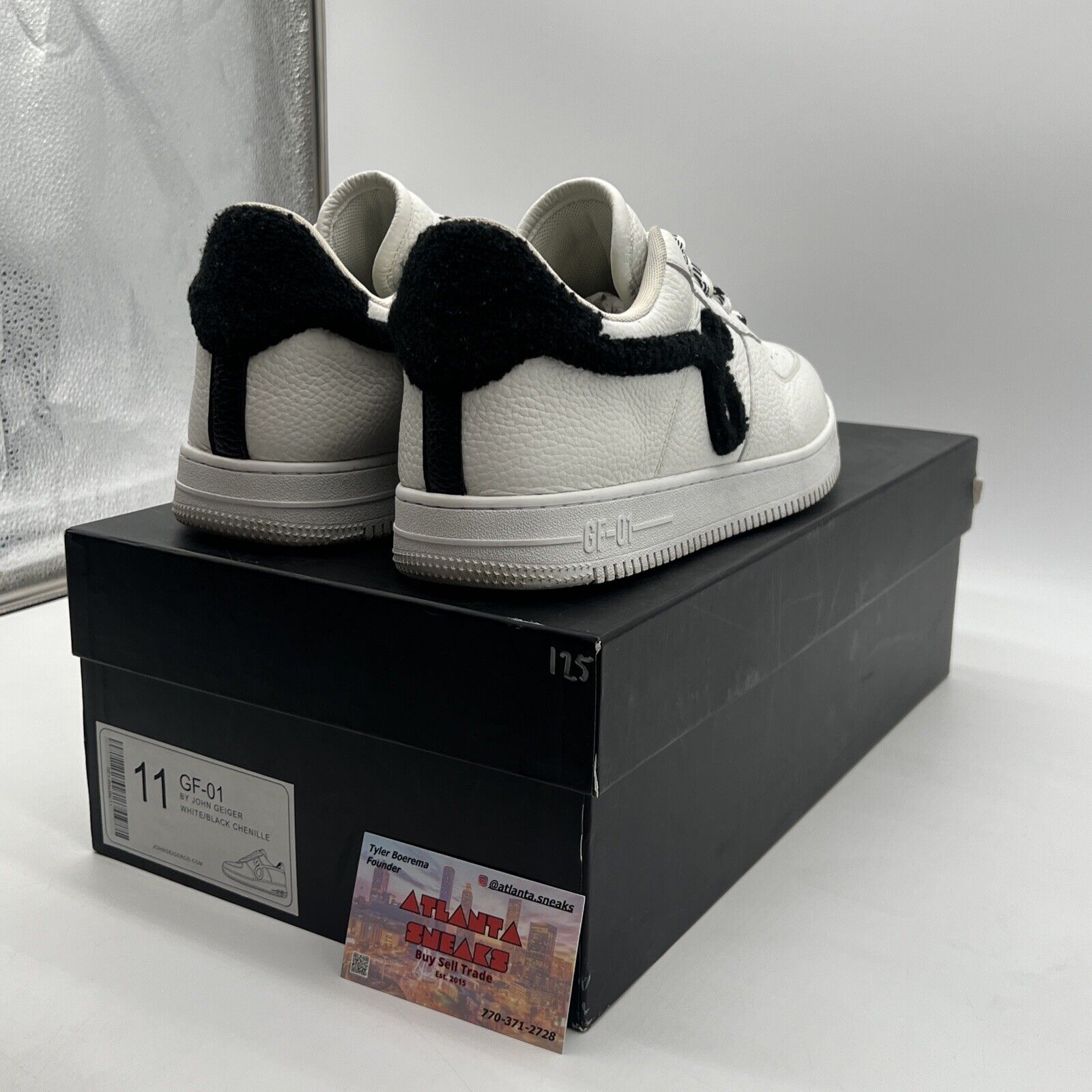 Size 11 - John Geiger GF-01 White Pebbled Leather Black Chenille GF 01
