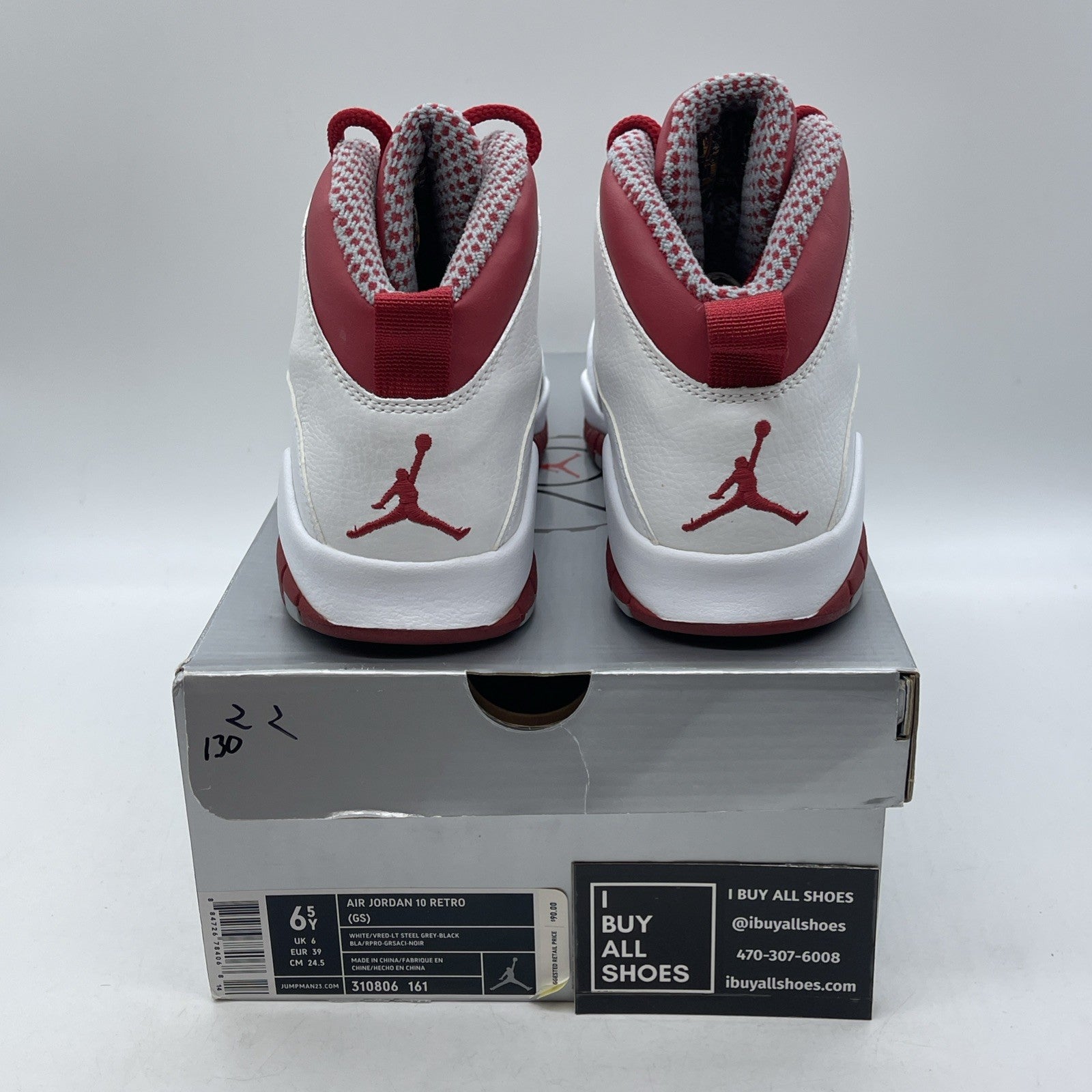 Size 6.5 (GS) - Air Jordan 10 Retro Mid White Red Grey (310806-161)