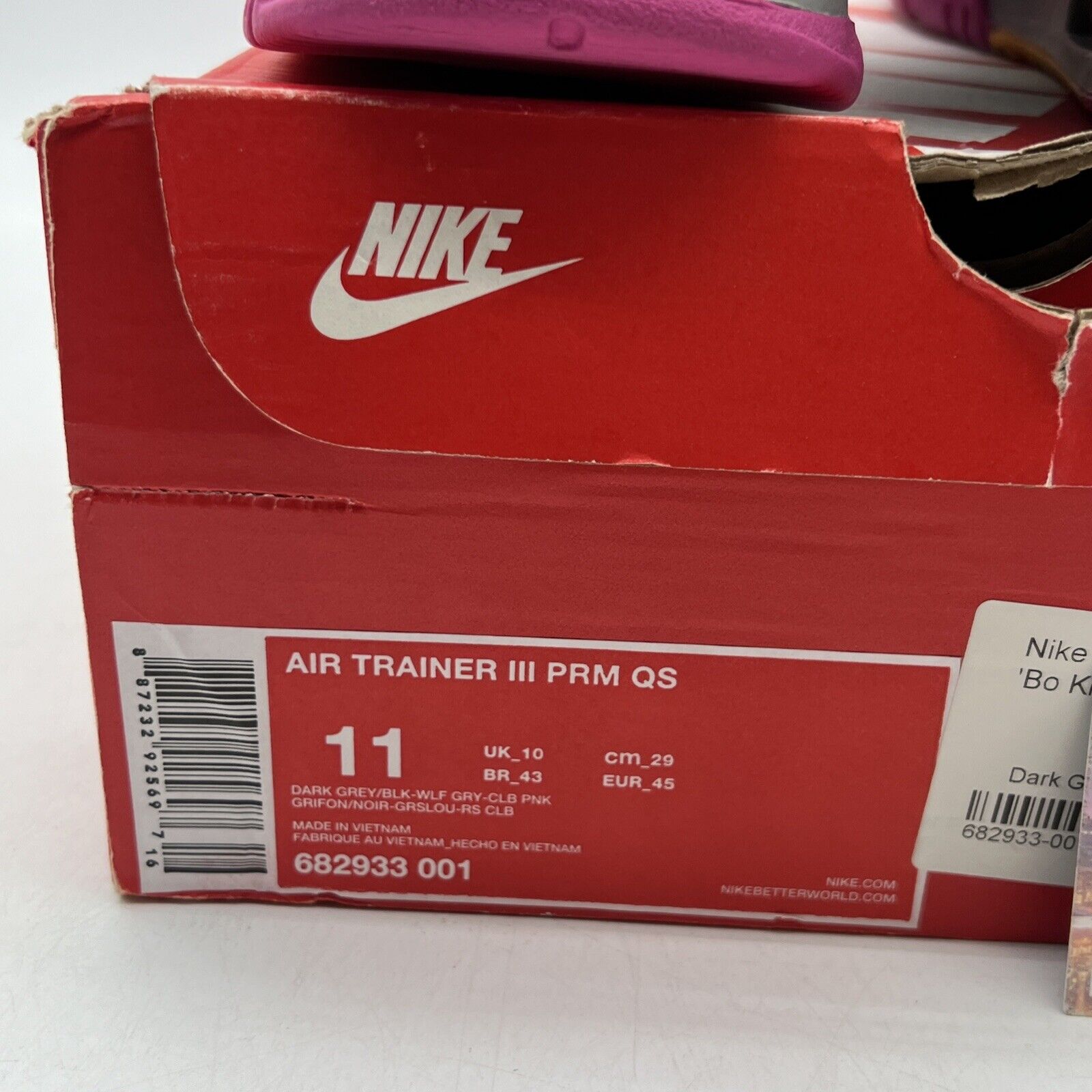 Size 11 - Nike Air Trainer 3 Prm Qs Bo Knows Horse Racing Grey Pink (682933-001)