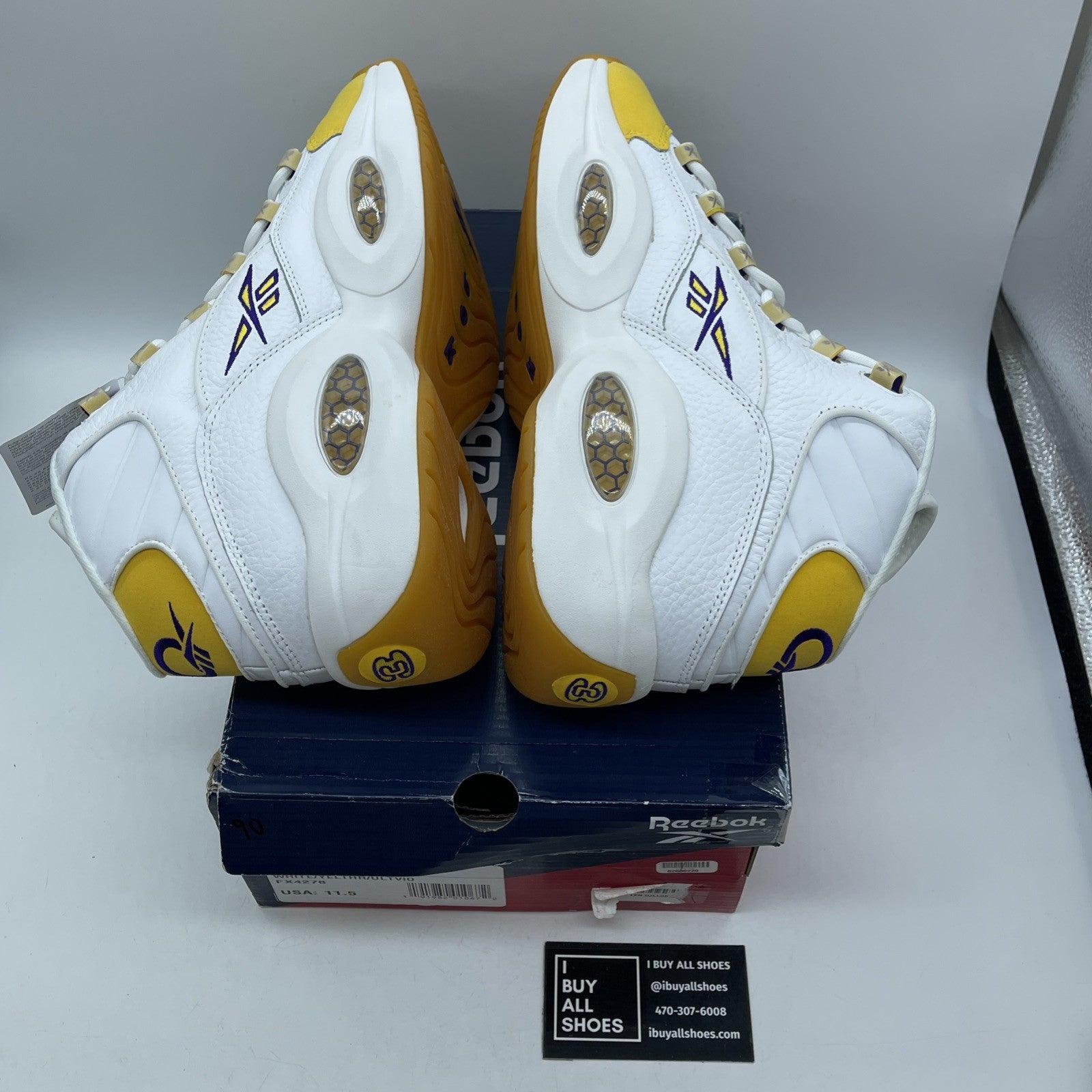 Size 11.5 - Reebok Question Mid Allen Iverson White Yellow Toe Lakers Kobe