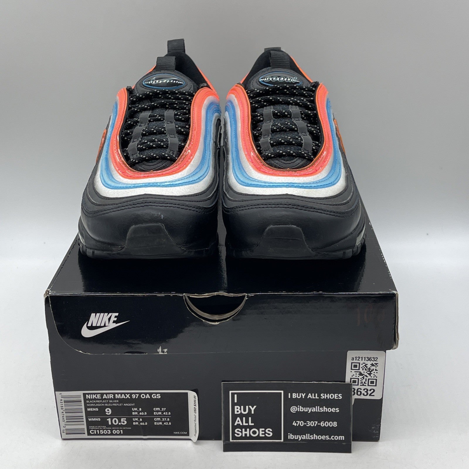 Size 9 - Nike Air Max 97 On Air: Neon Seoul Black Leather (CI1503-001)