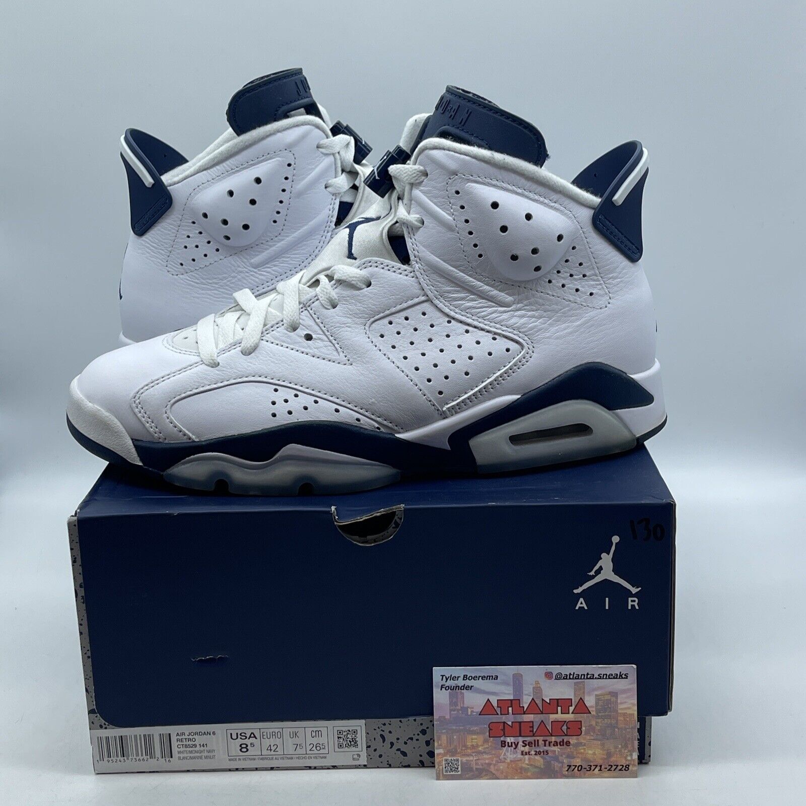 Size 8.5 - Jordan 6 Retro Midnight Navy White Leather (CT8529-141)