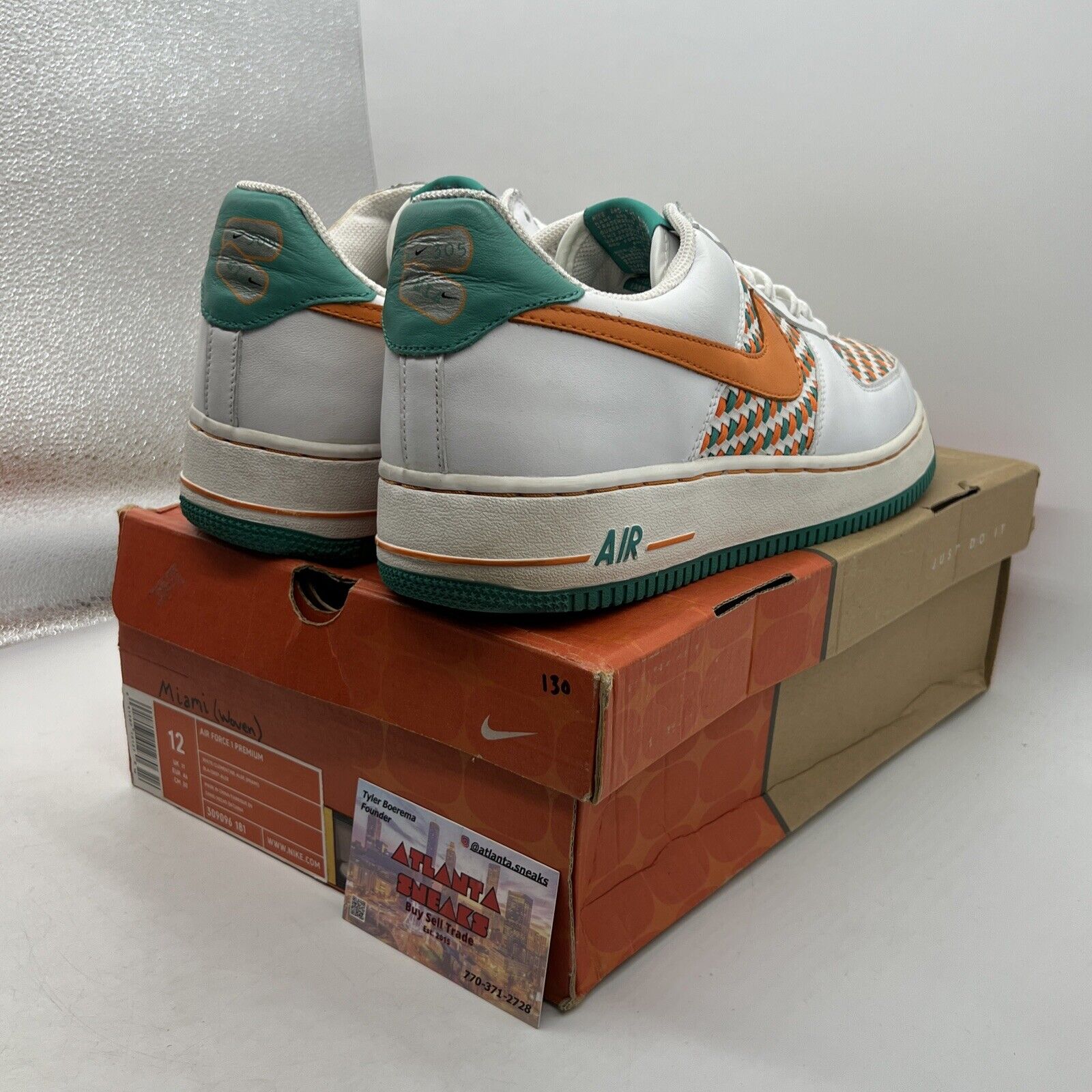 Size 12 - Nike Air Force 1 Premium Miami White Orange Aqua Leather (309096-181)