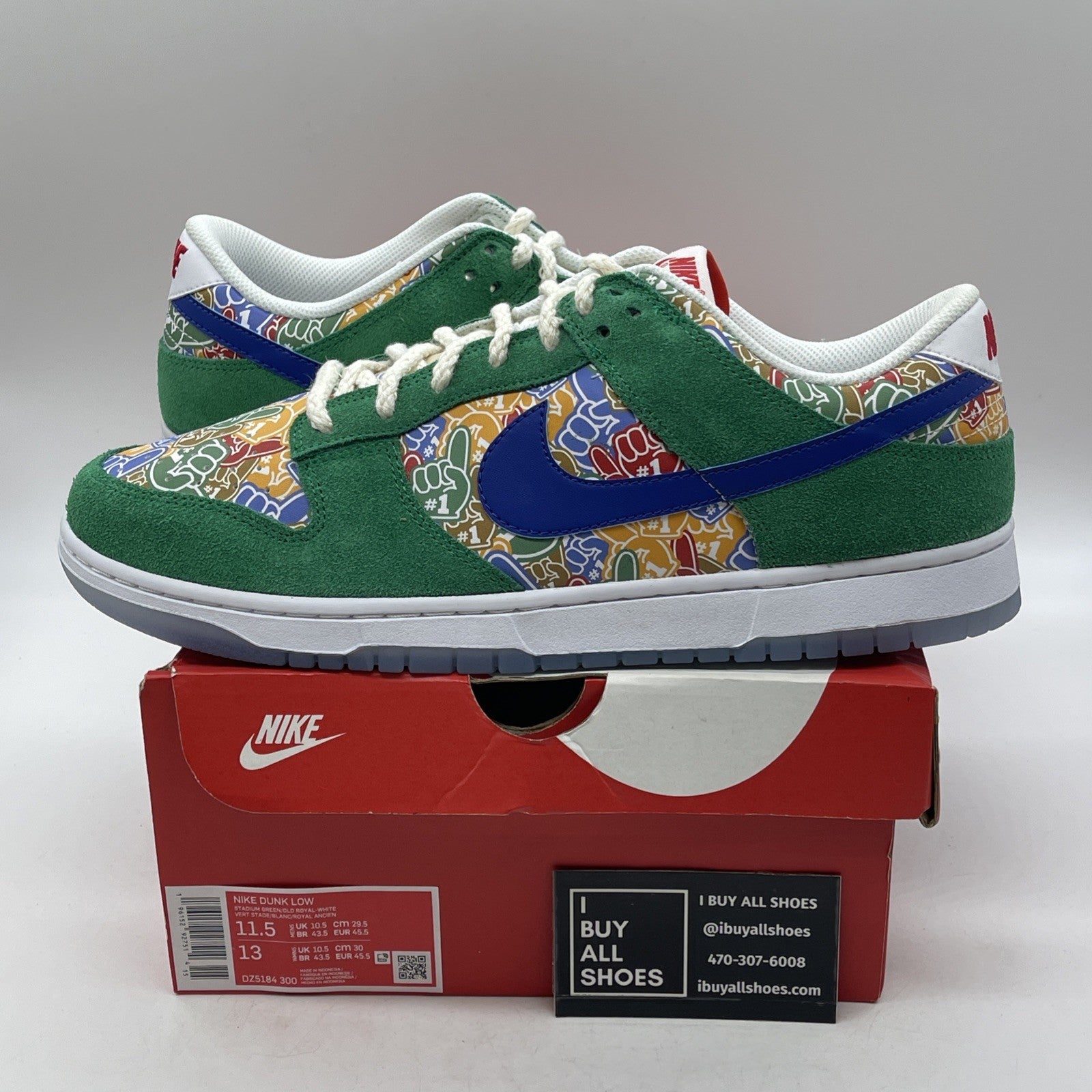 Size 11.5 - Nike Dunk Low Foam Finger Green Suede Lethe (DZ5184-300)