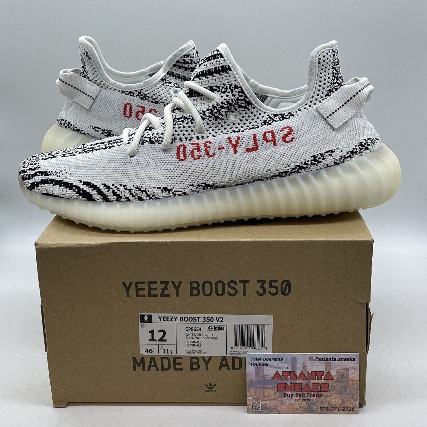 Size 12 - adidas Yeezy Boost 350 V2 Low Zebra Black White Red Suede (CP9654)