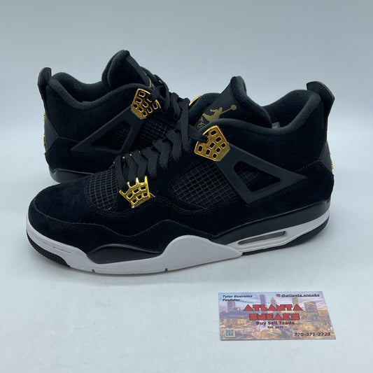 Size 10.5 - Jordan 4 Retro Royalty 2017 Black White Gold Suede (308497-032)