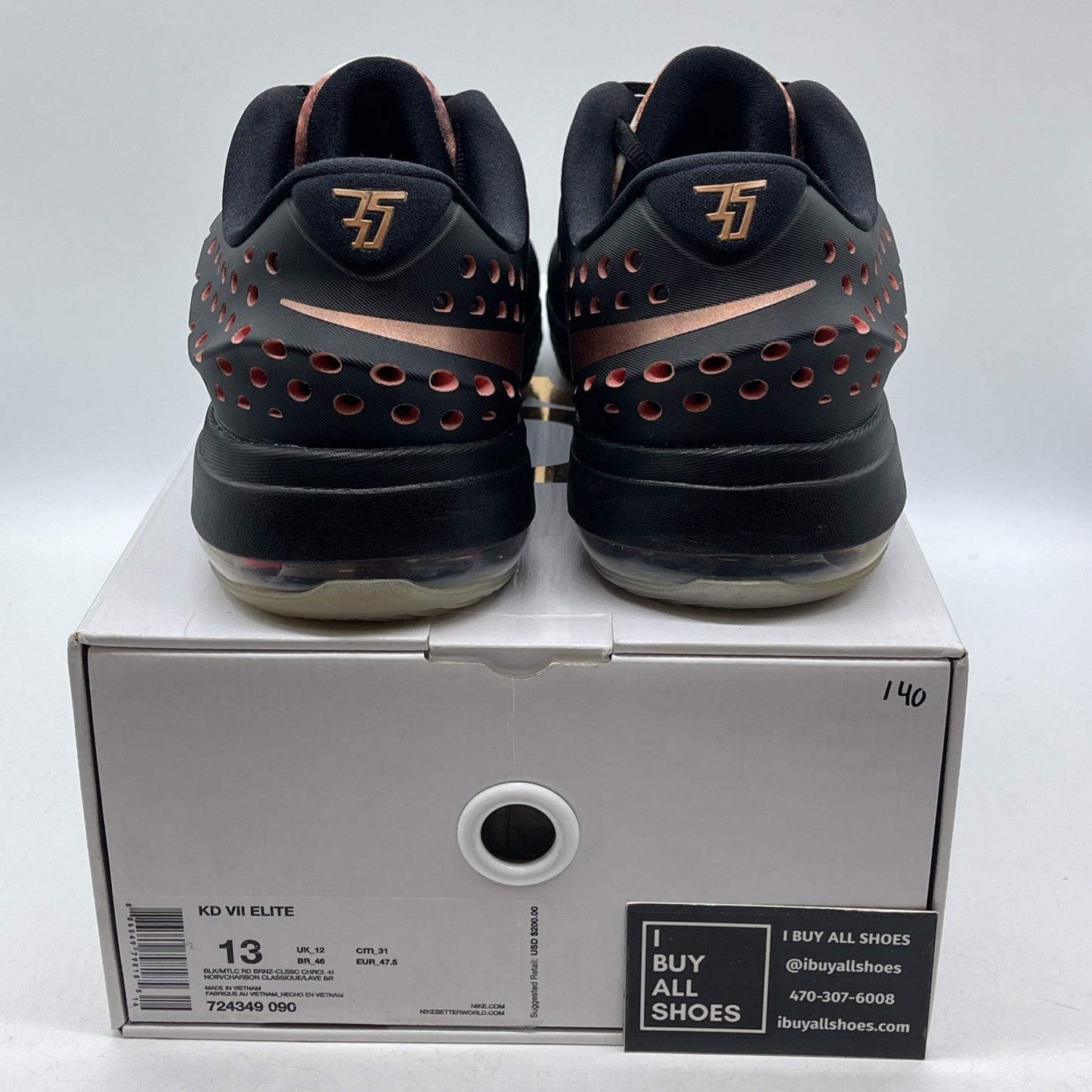 Size 13 - Nike KD 7 Rose Gold Black Leather (724349-090)