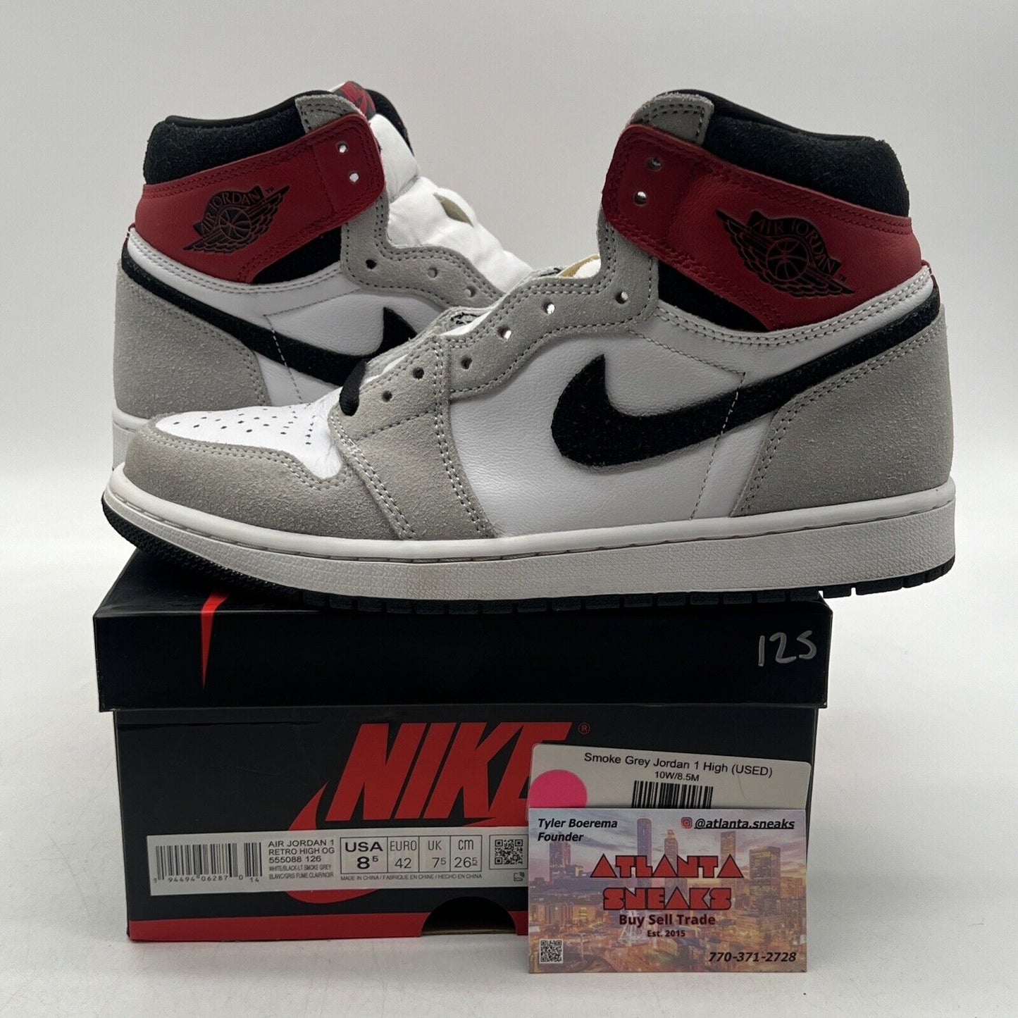 Size 8.5 - Jordan 1 Retro High OG Smoke Gray 2020 Black White Red (555088-126)