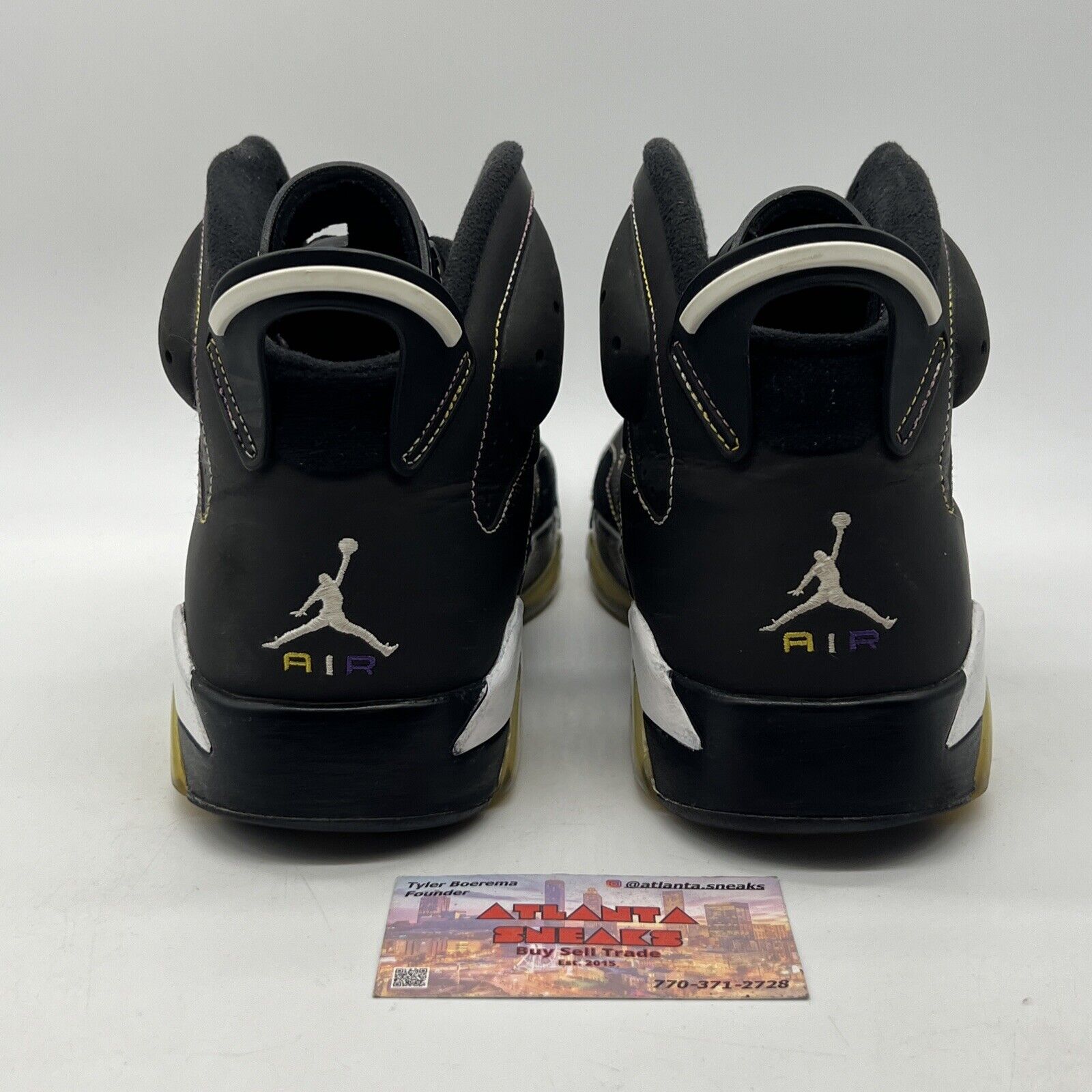 Size 10.5 - Air Jordan 6 Retro Lakers Black Leather Suede White Yellow Purple