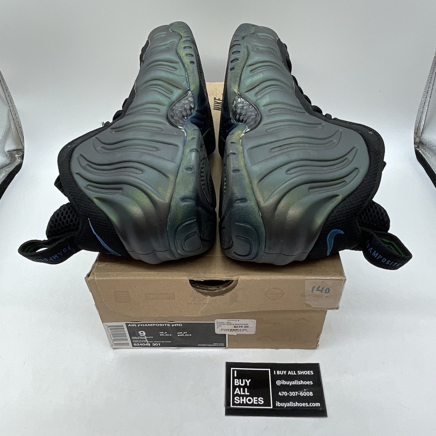 Size 9 - Nike Air Foamposite Pro Pine Green Black Suede Leather (624041-301)