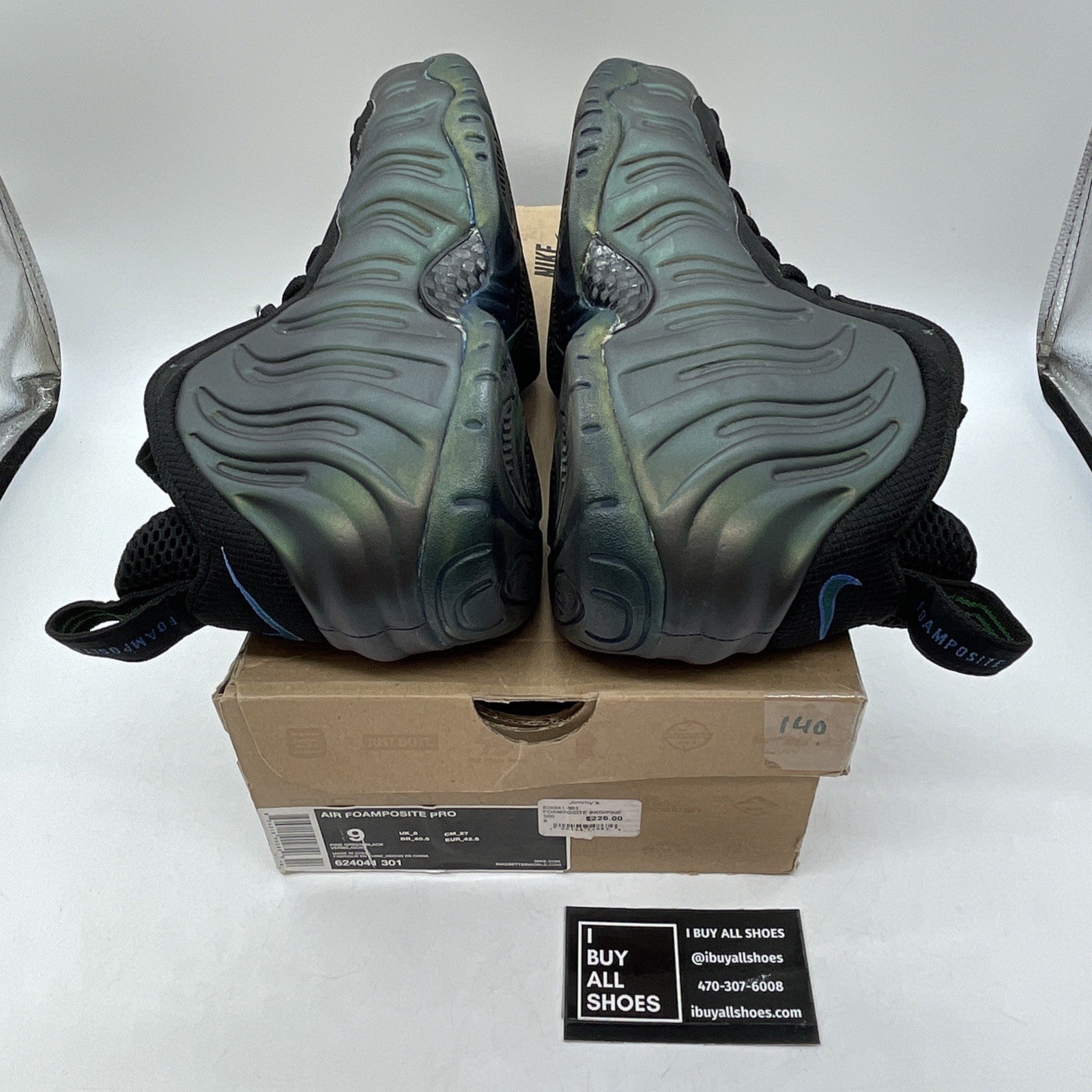 Size 9 - Nike Air Foamposite Pro Pine Green Black Suede Leather (624041-301)