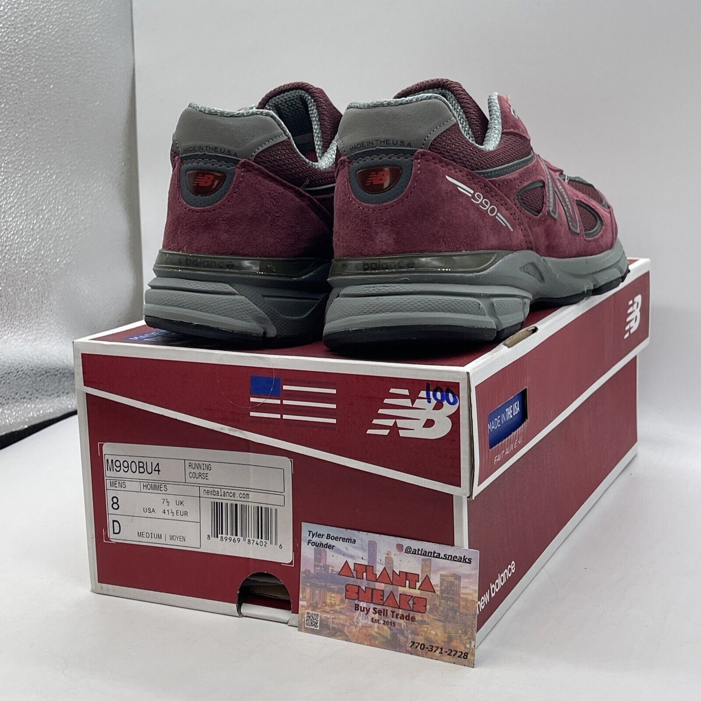 Size 8 - New Balance 990v4 Made In USA Burgundy Suede Grey Leather (M990BU4)