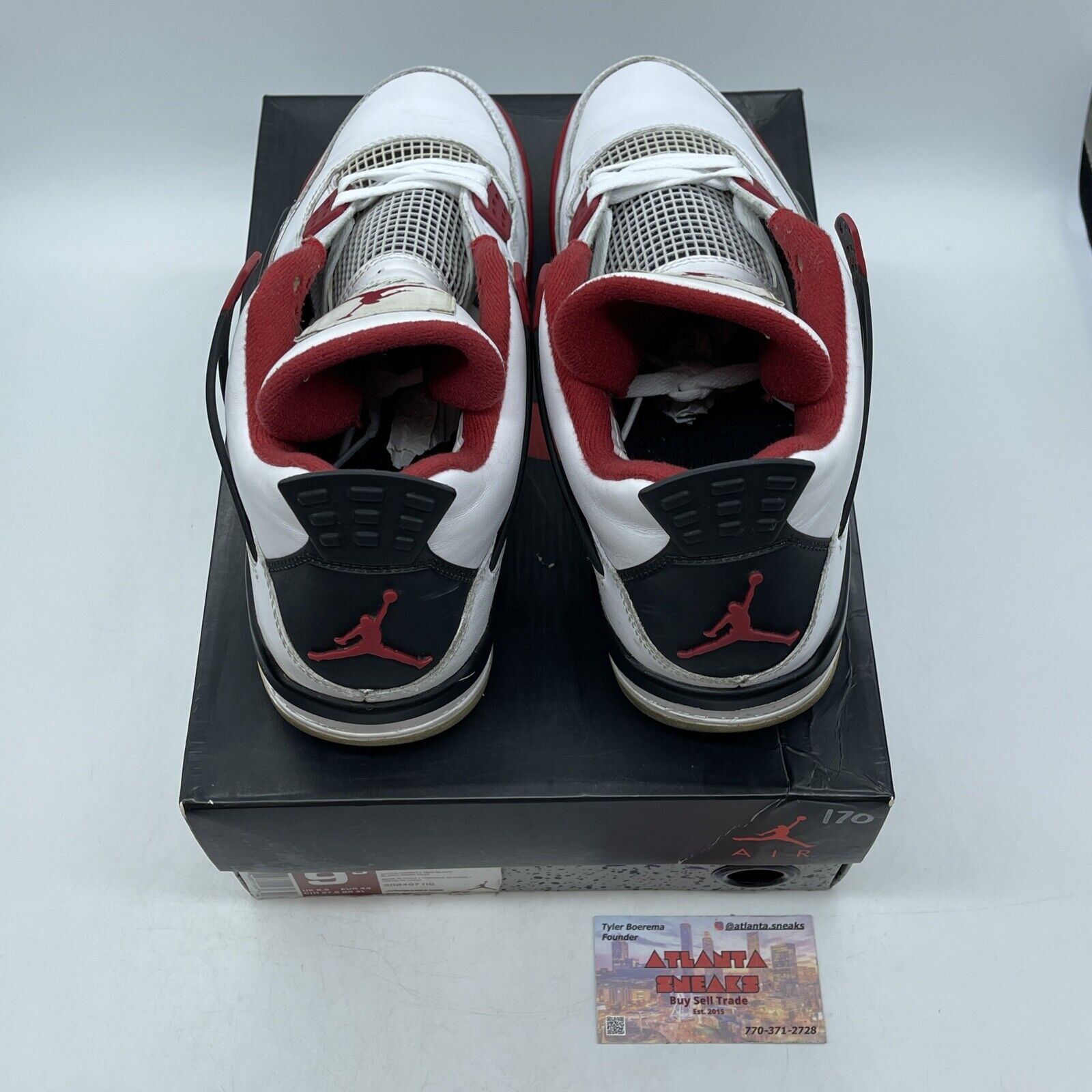 Size 9.5 - Jordan 4 Retro Fire Red 2012 White Black Leather (308497-110)