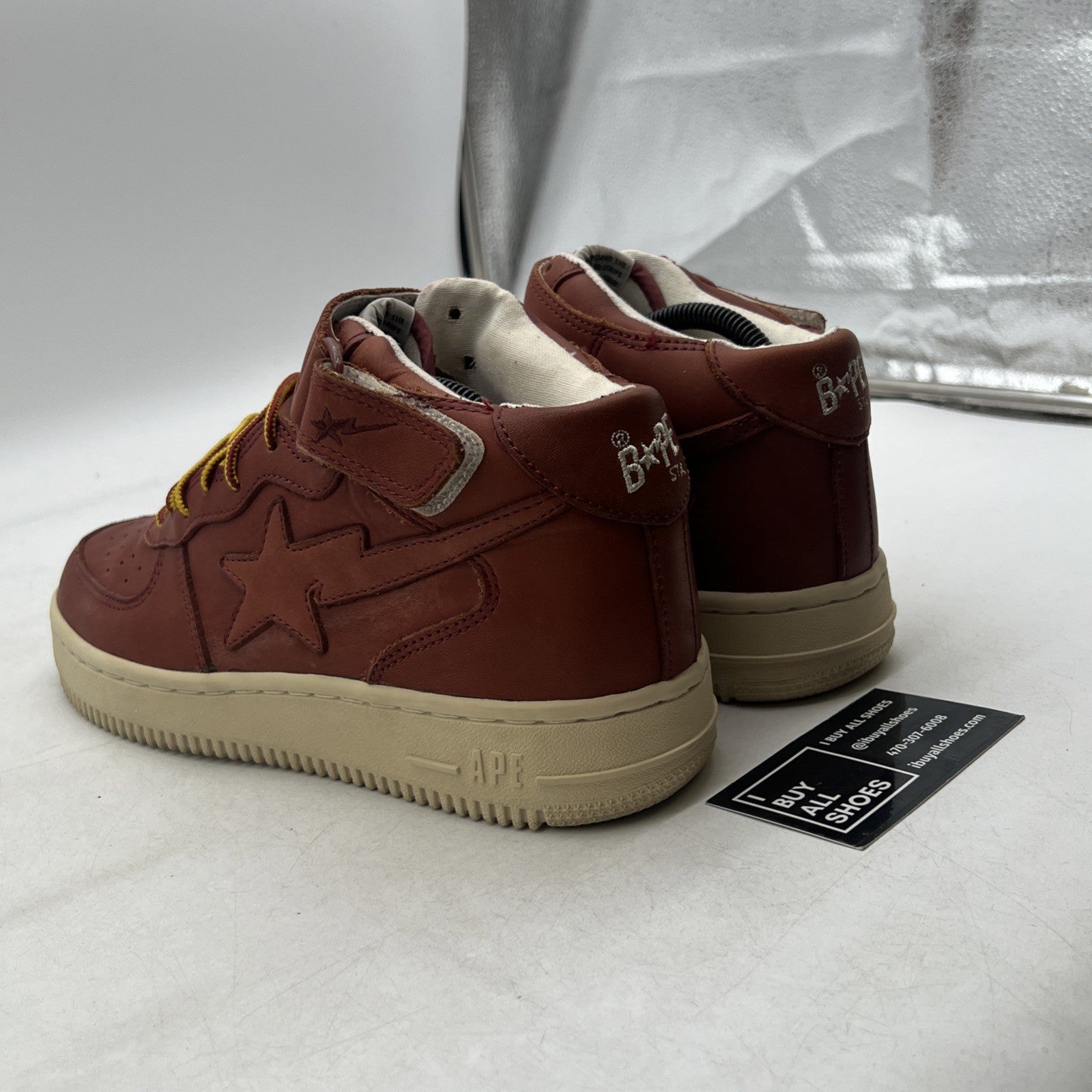 Size 10 - A Bathing Ape Bape Sta Low Brown Leather (FS-018 180) Bapesta Sneakers
