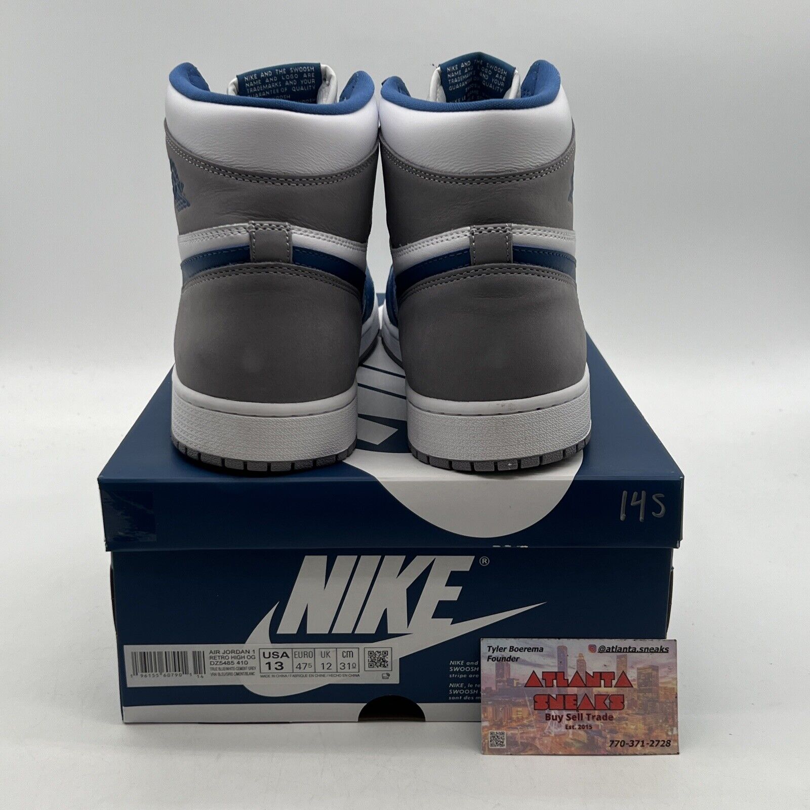 Size 13 - Jordan 1 Retro OG High True Blue White Grey Leather (DZ5485-410)