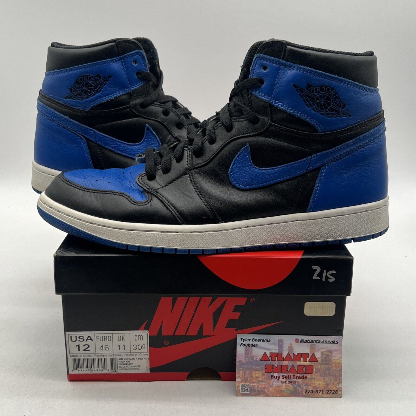 Size 12 - Jordan 1 Retro OG High Royal Black White Blue Leather (555088-007)