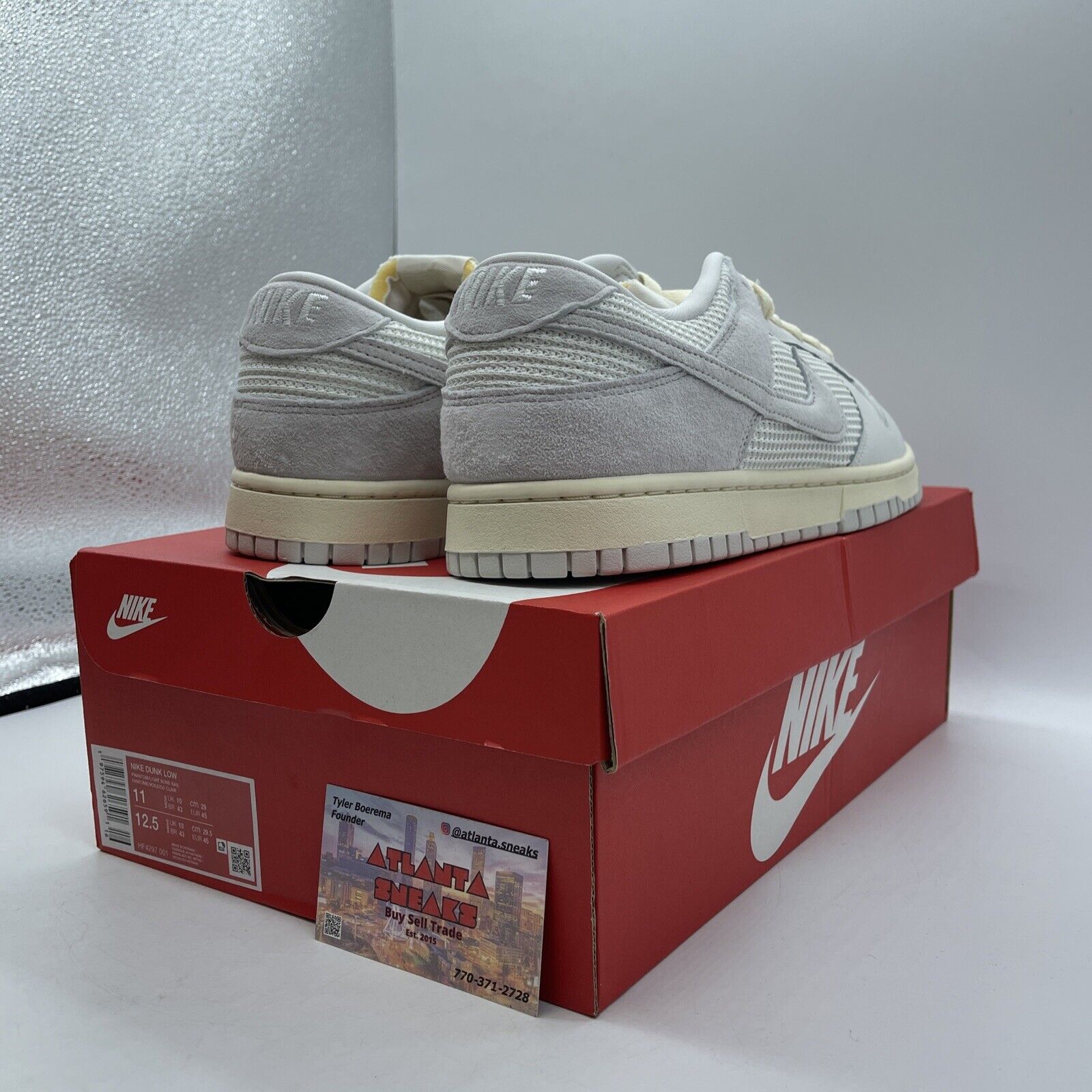 Size 11 - Nike Dunk Low Phantom Grey White Suede Leather (HF4297-001)