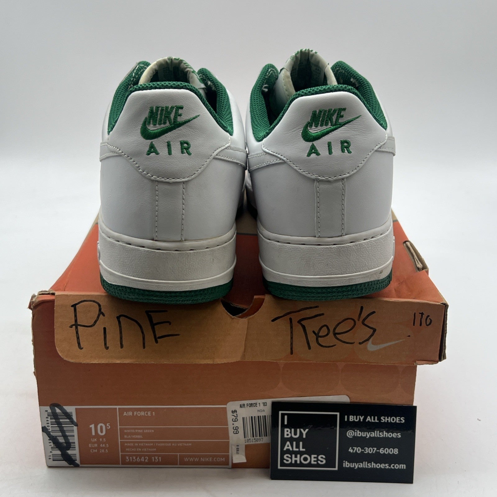 Size 10.5 - Nike Air Force 1 White Pine Green (313642-131)