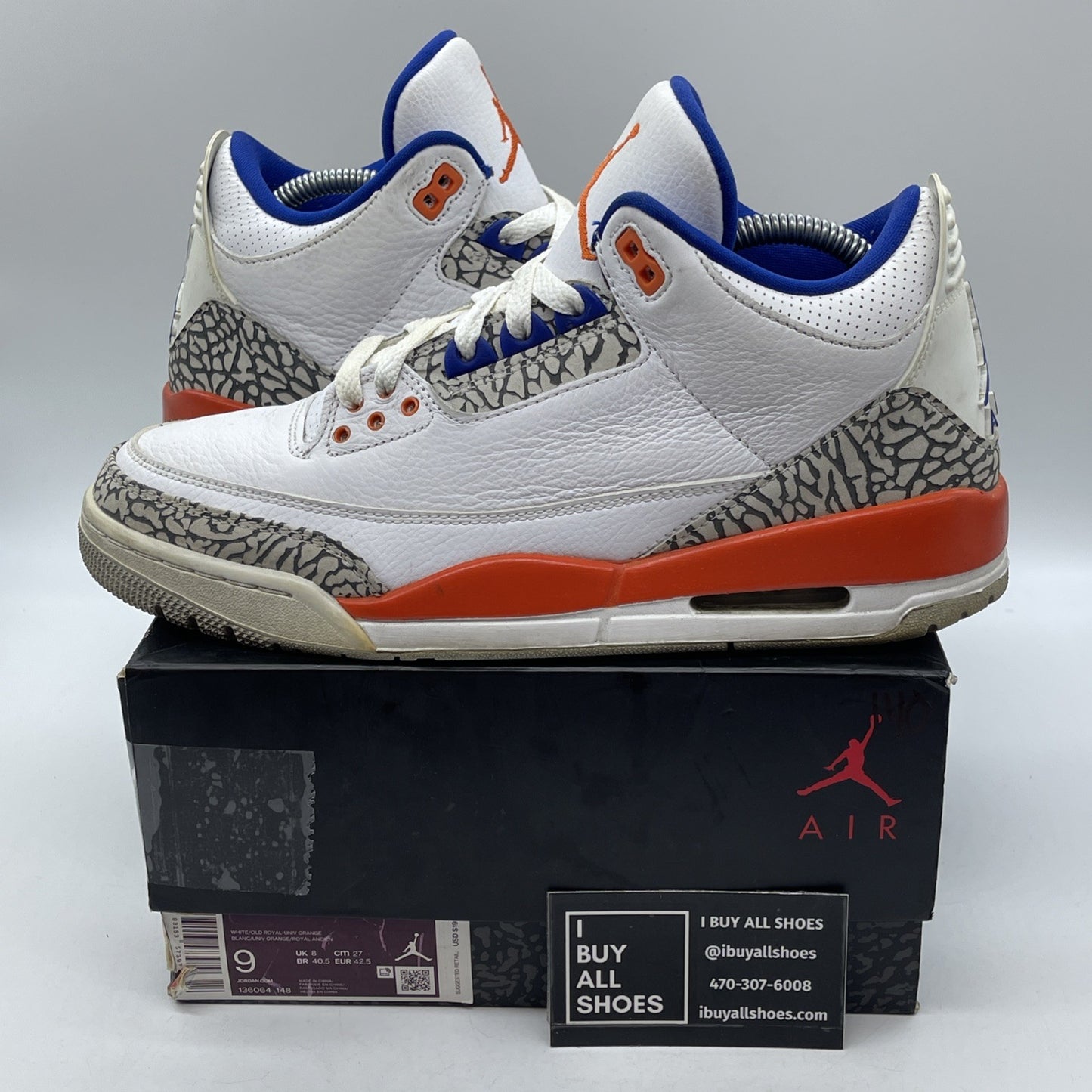 Size 9 - Air Jordan 3 Retro Knicks White Orange Grey Suede Leather (136064-148)