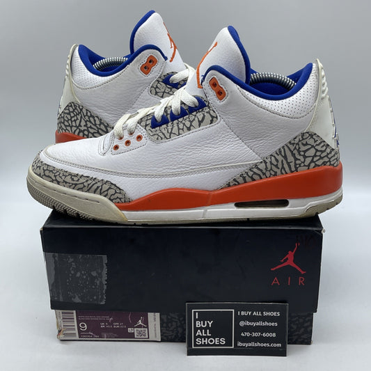 Size 9 - Air Jordan 3 Retro Knicks White Orange Grey Suede Leather (136064-148)
