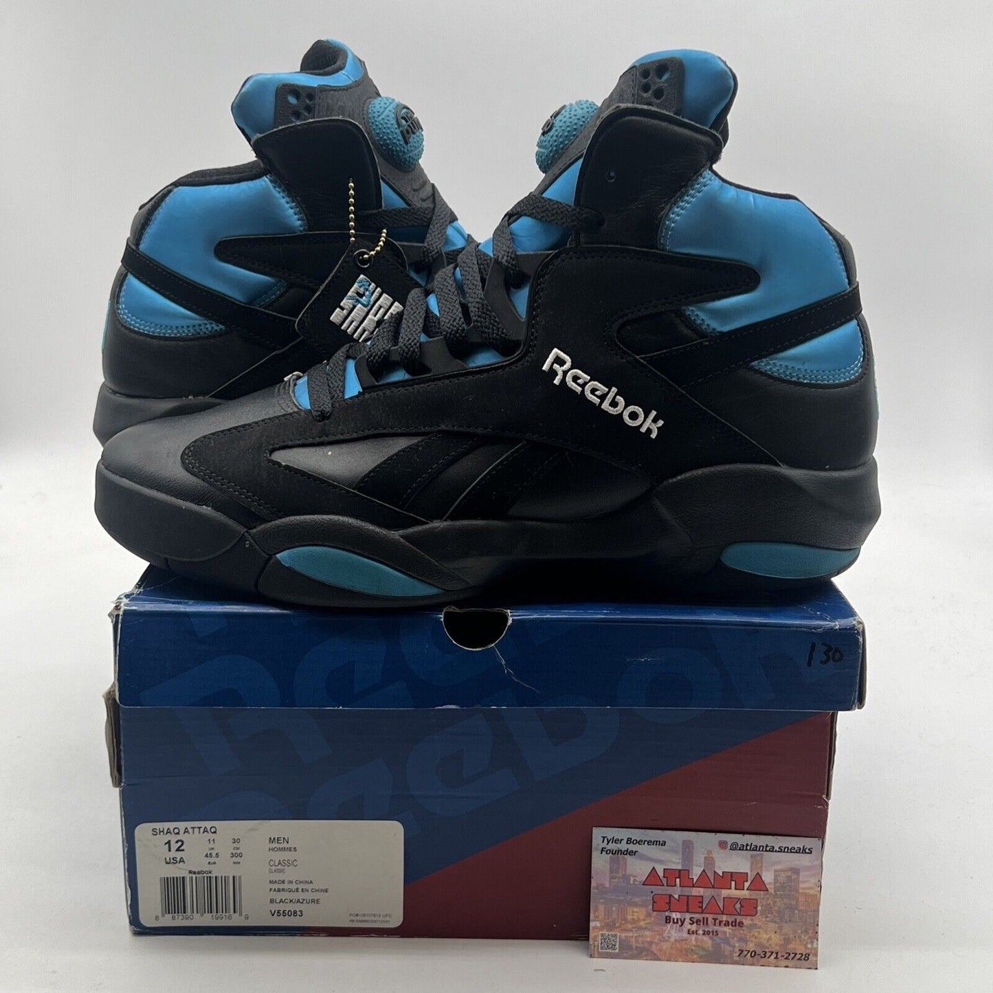 Size 12 - Reebok Shaq Attaq Black Azure 2013 Rare Retro Authentic Basketball