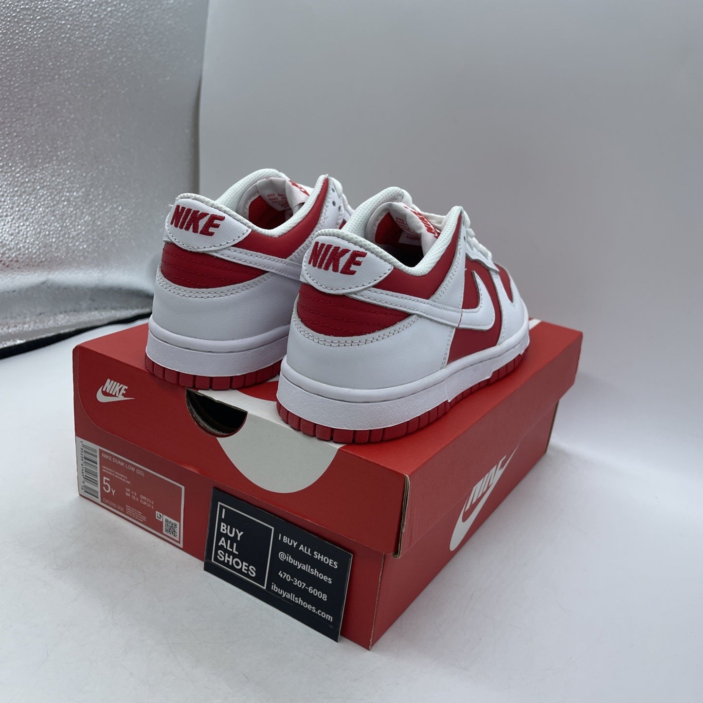Size 5Y - Nike Dunk Low Shoes Youth White University Red GS (CW1590-600)
