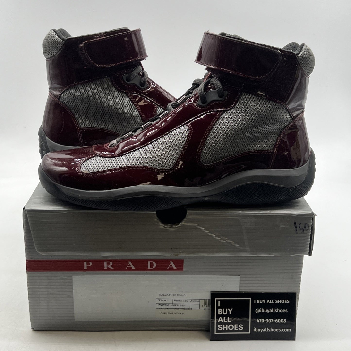 Size 5.5P - Prada Americas Cup Burgundy/Grey Hi Top Casual Sneakers Authentic