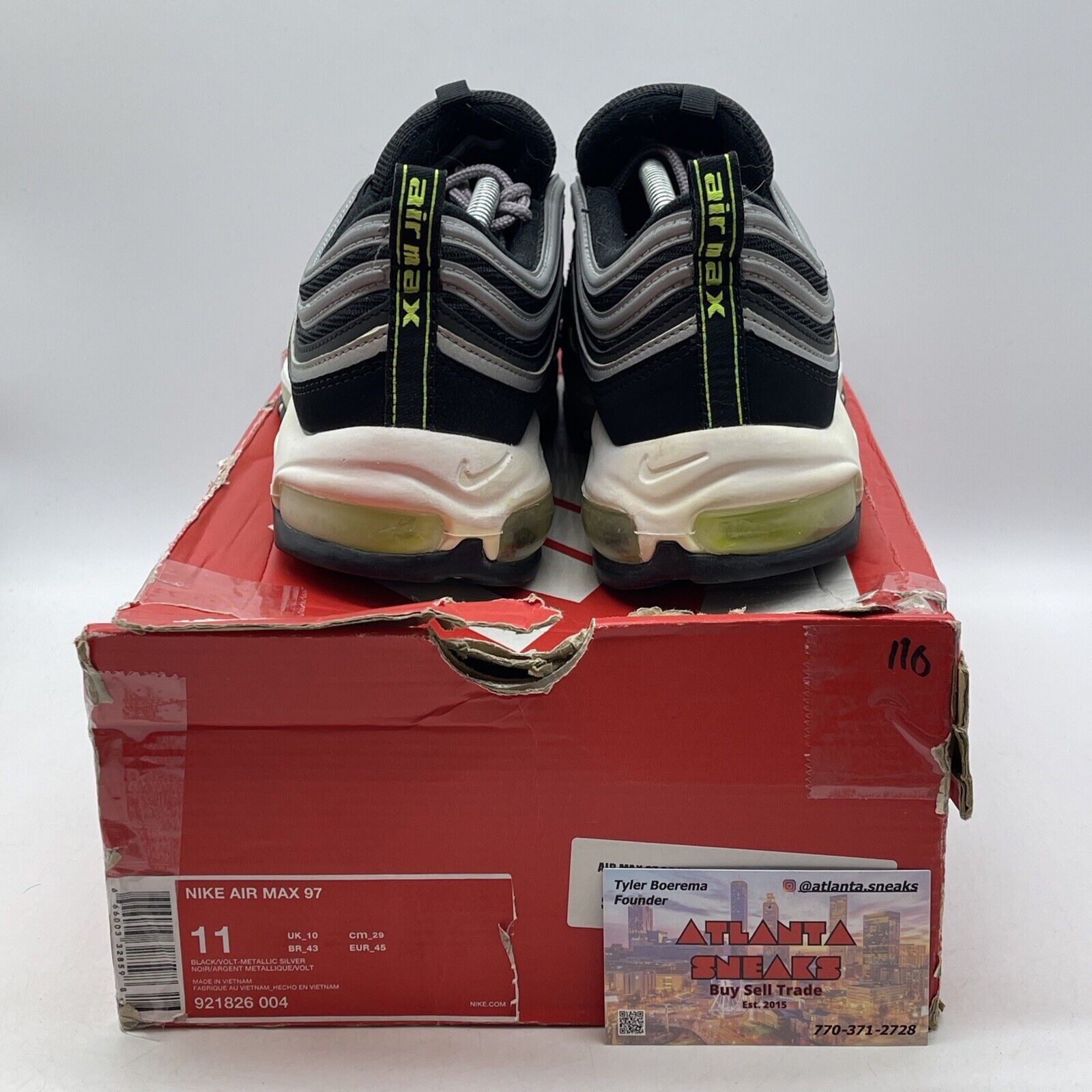 Size 11 - Nike Air Max 97 OG QS Neon Green Black Grey Suede Leather (921826-004)