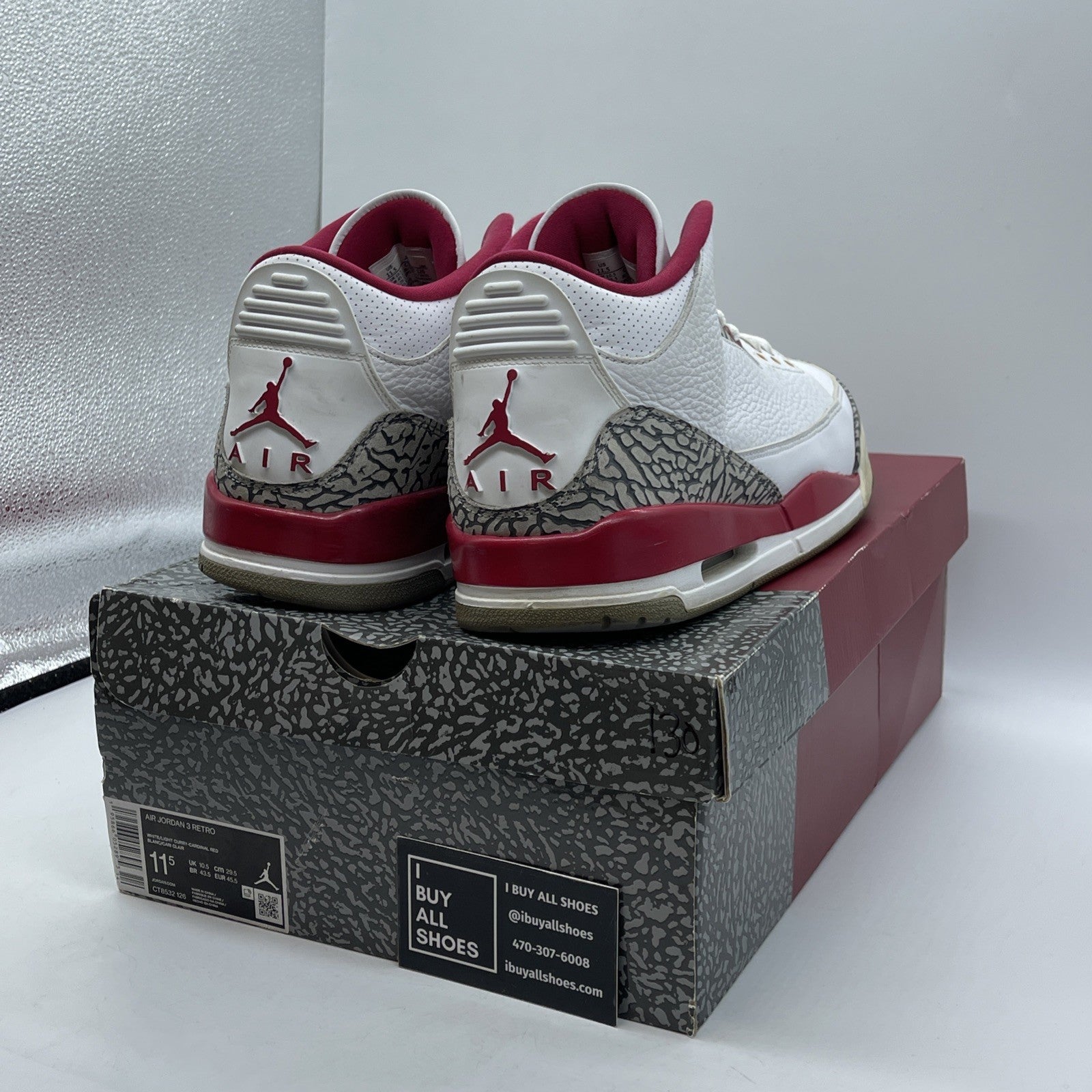 Size 11.5 - Jordan 3 Retro Mid Cardinal Red White Grey Leather (CT8532-126