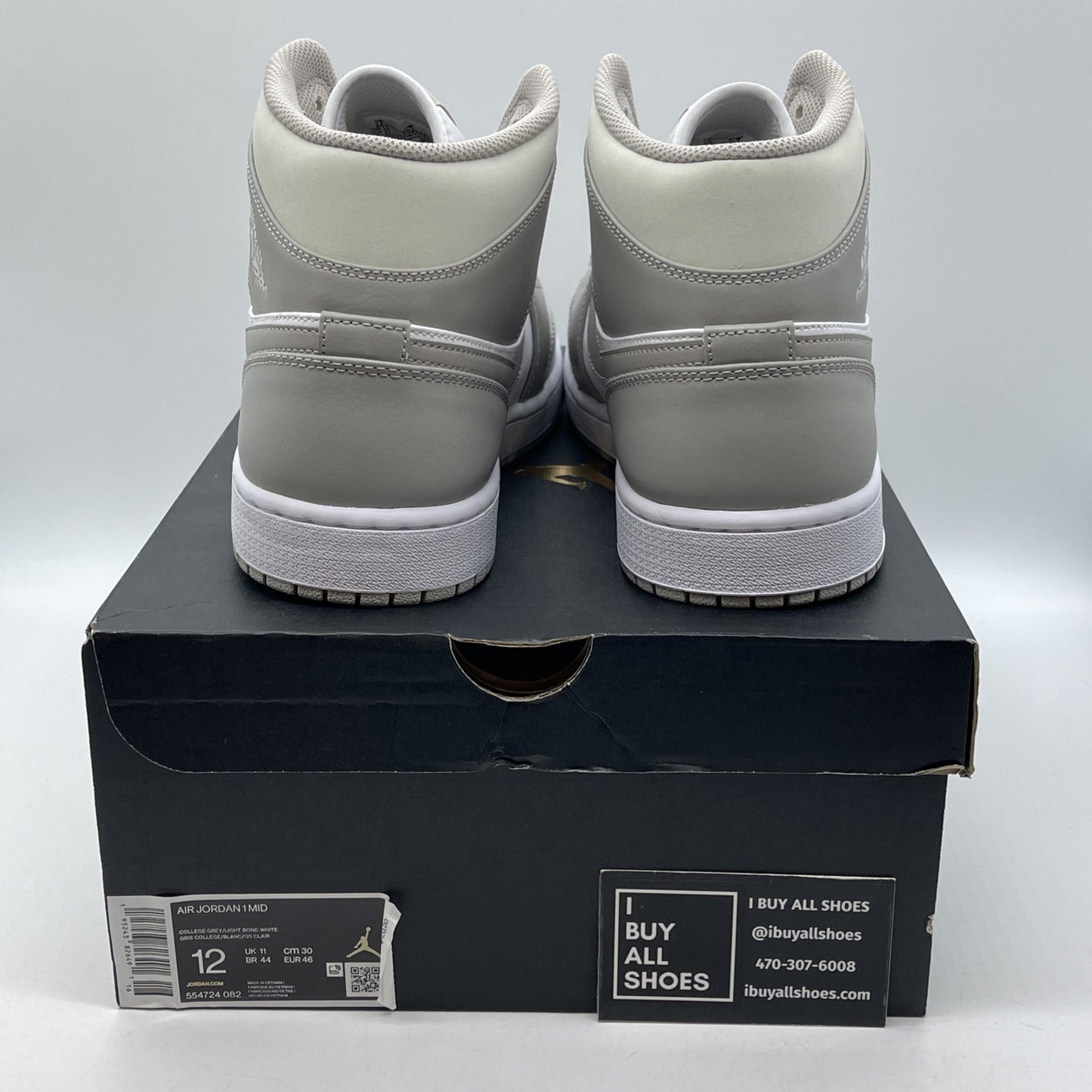 Size 12 - Air Jordan 1 Mid College Grey White Leather (554724-082)