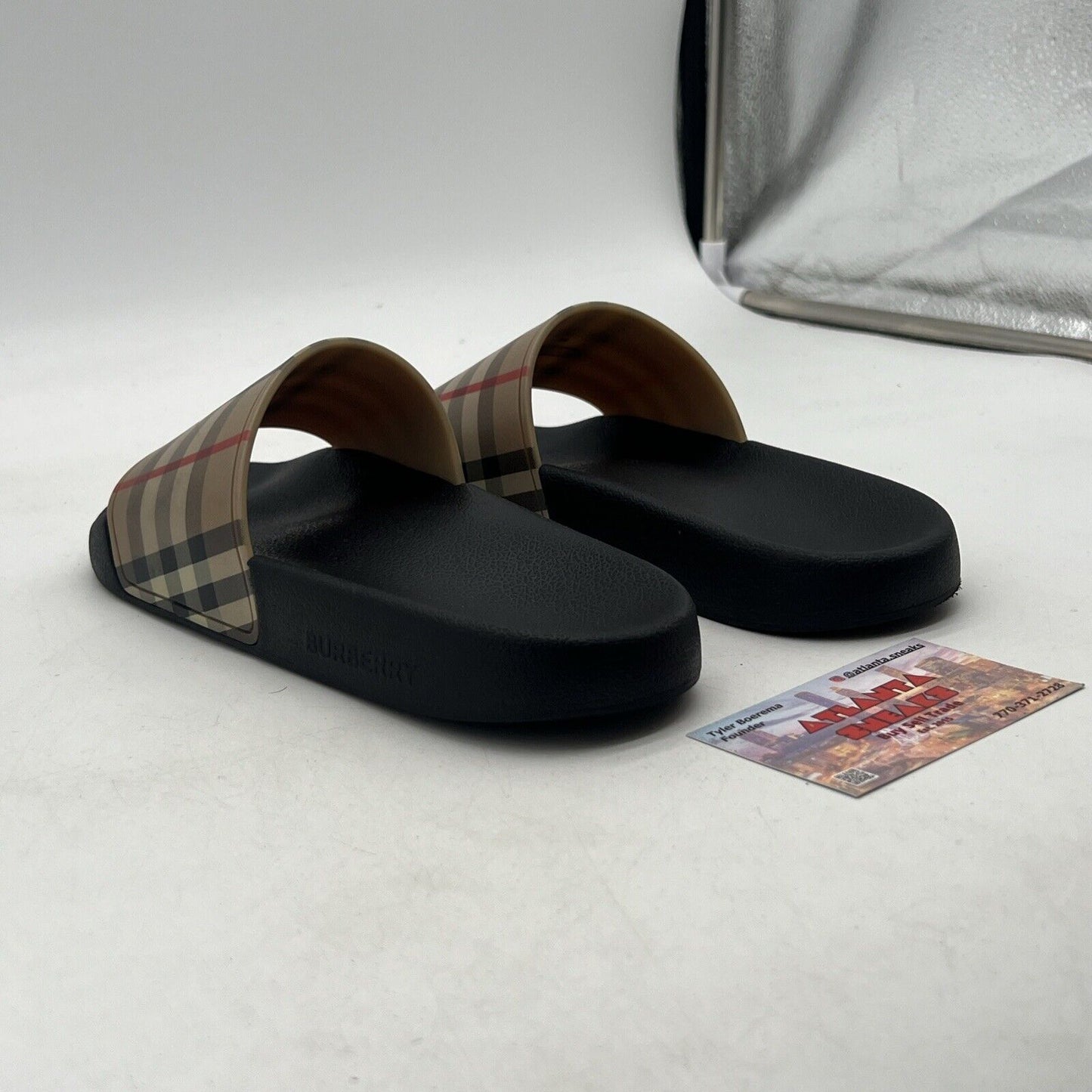 Size 5 - BURBERRY Beige Furley Check Flip Flops Pool Slide Shoes